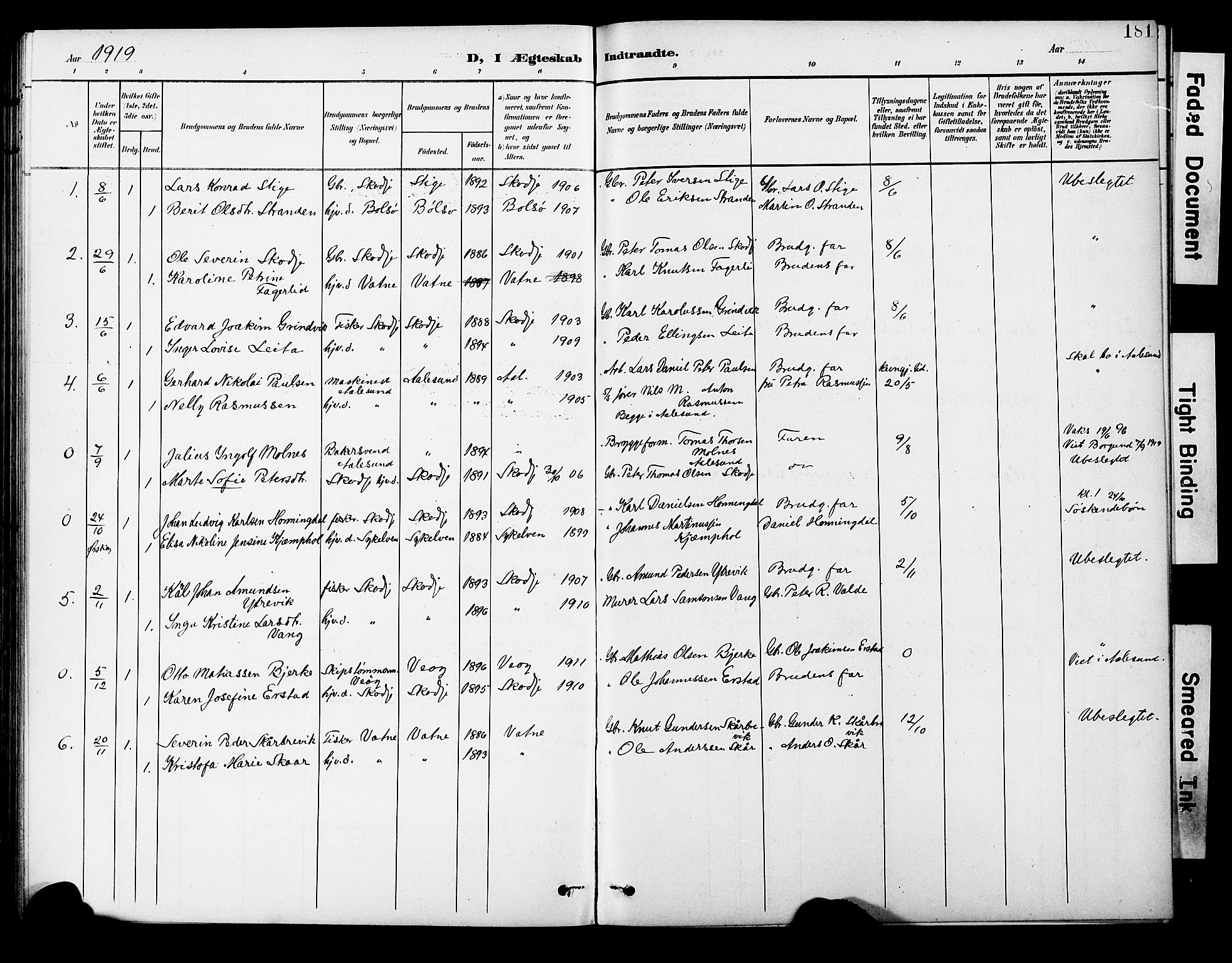 Ministerialprotokoller, klokkerbøker og fødselsregistre - Møre og Romsdal, AV/SAT-A-1454/524/L0366: Parish register (copy) no. 524C07, 1900-1931, p. 181