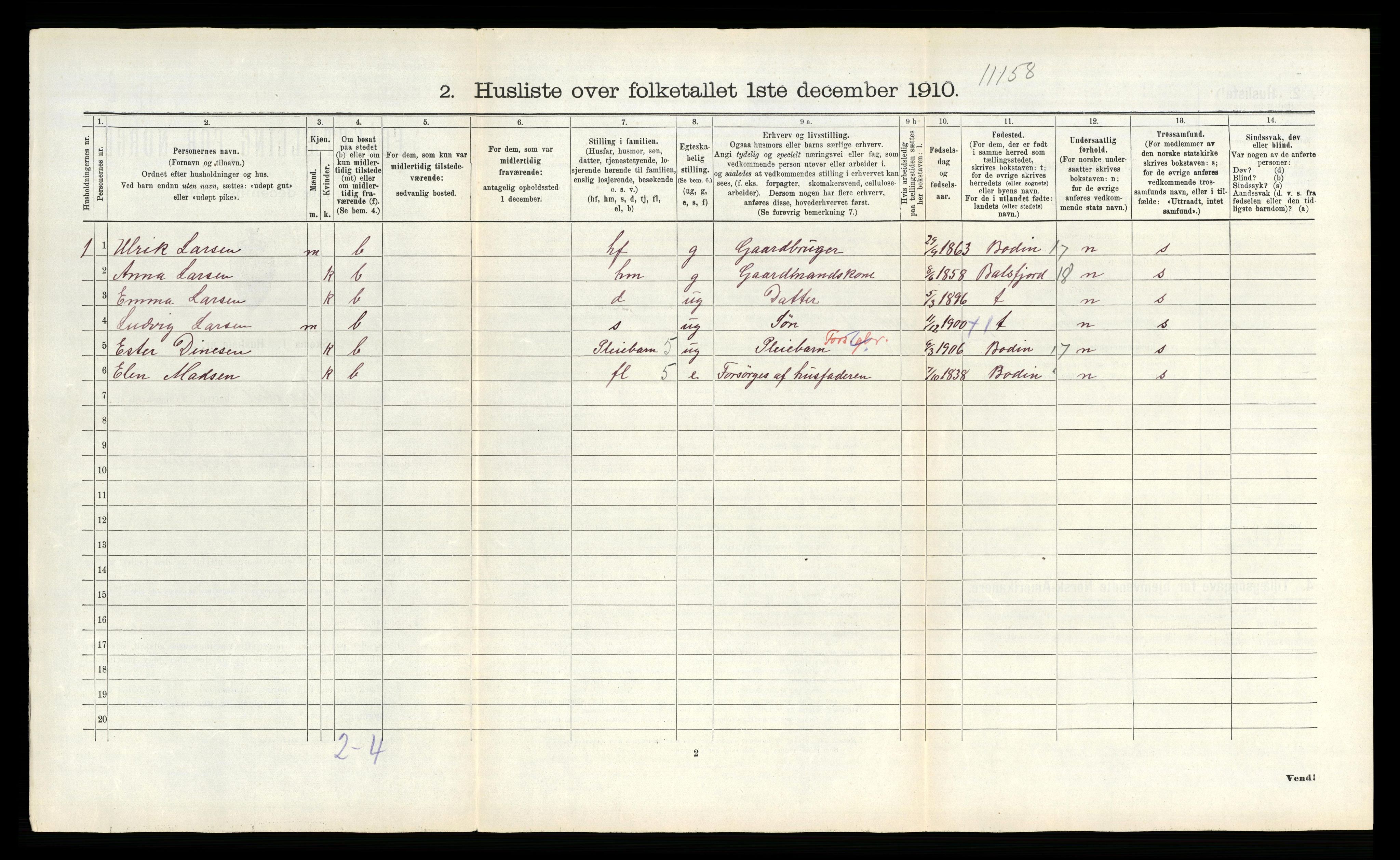 RA, 1910 census for Skjerstad, 1910, p. 908