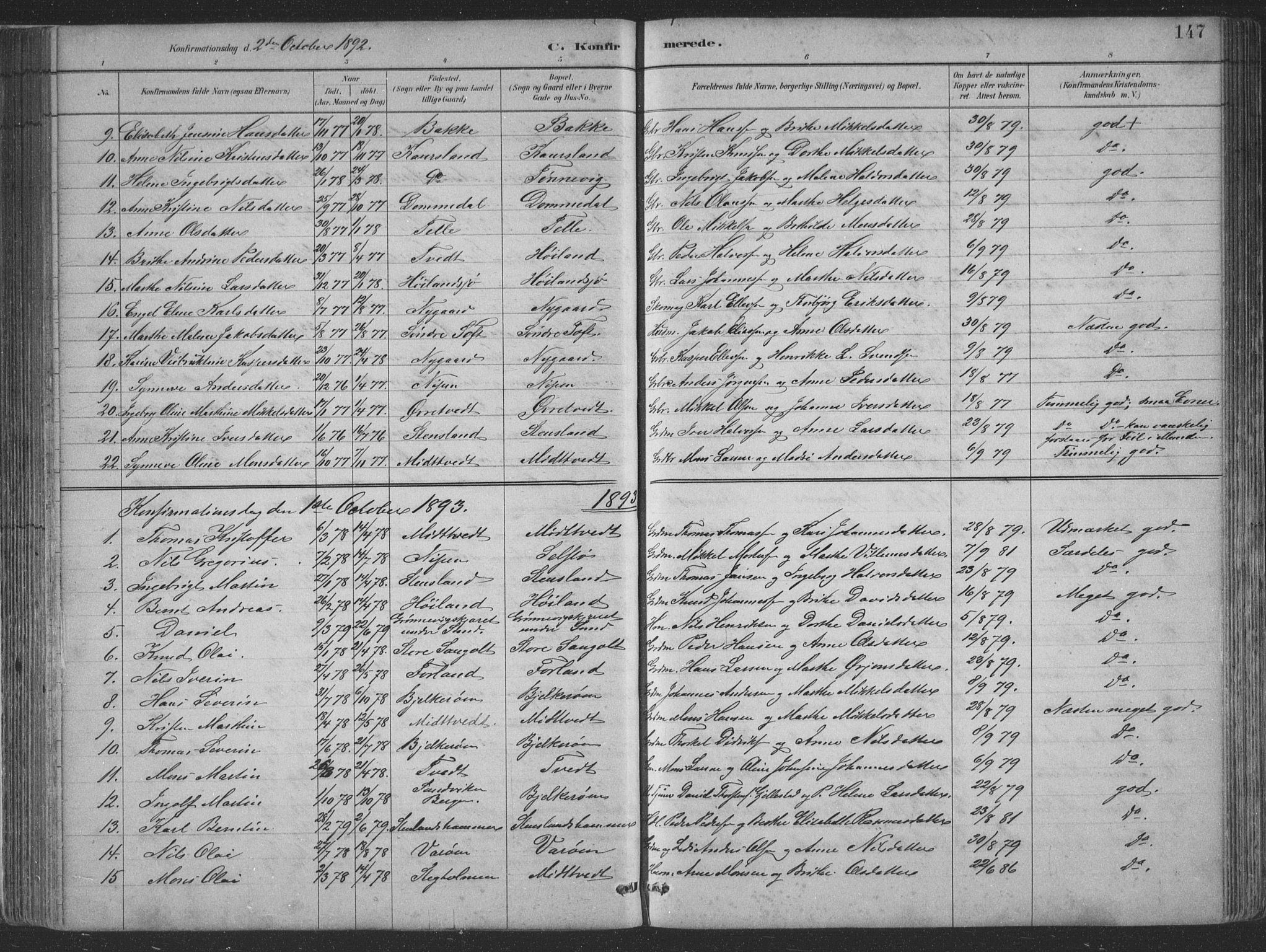 Sund sokneprestembete, AV/SAB-A-99930: Parish register (copy) no. B 3, 1882-1911, p. 147