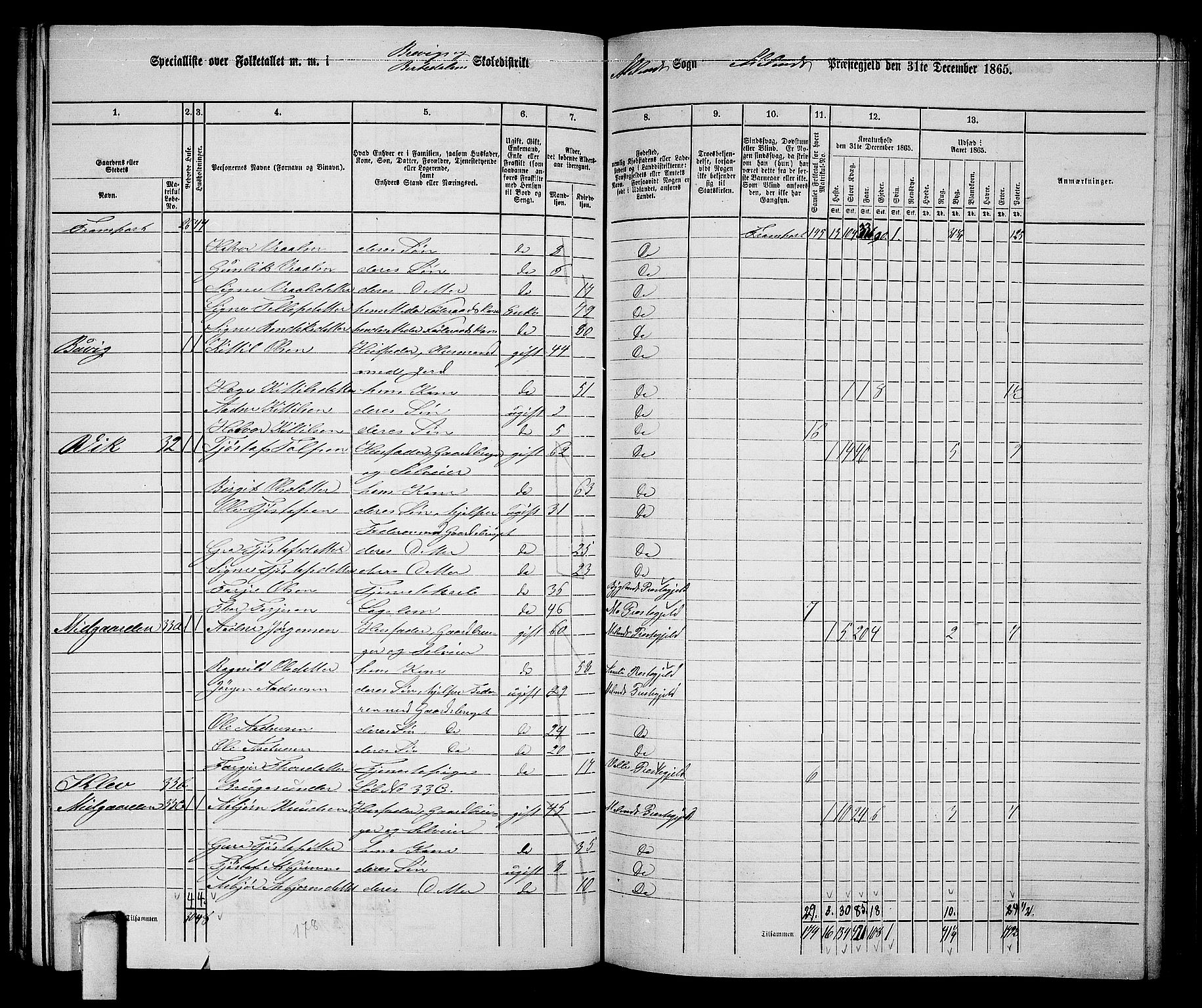 RA, 1865 census for Moland, 1865, p. 22