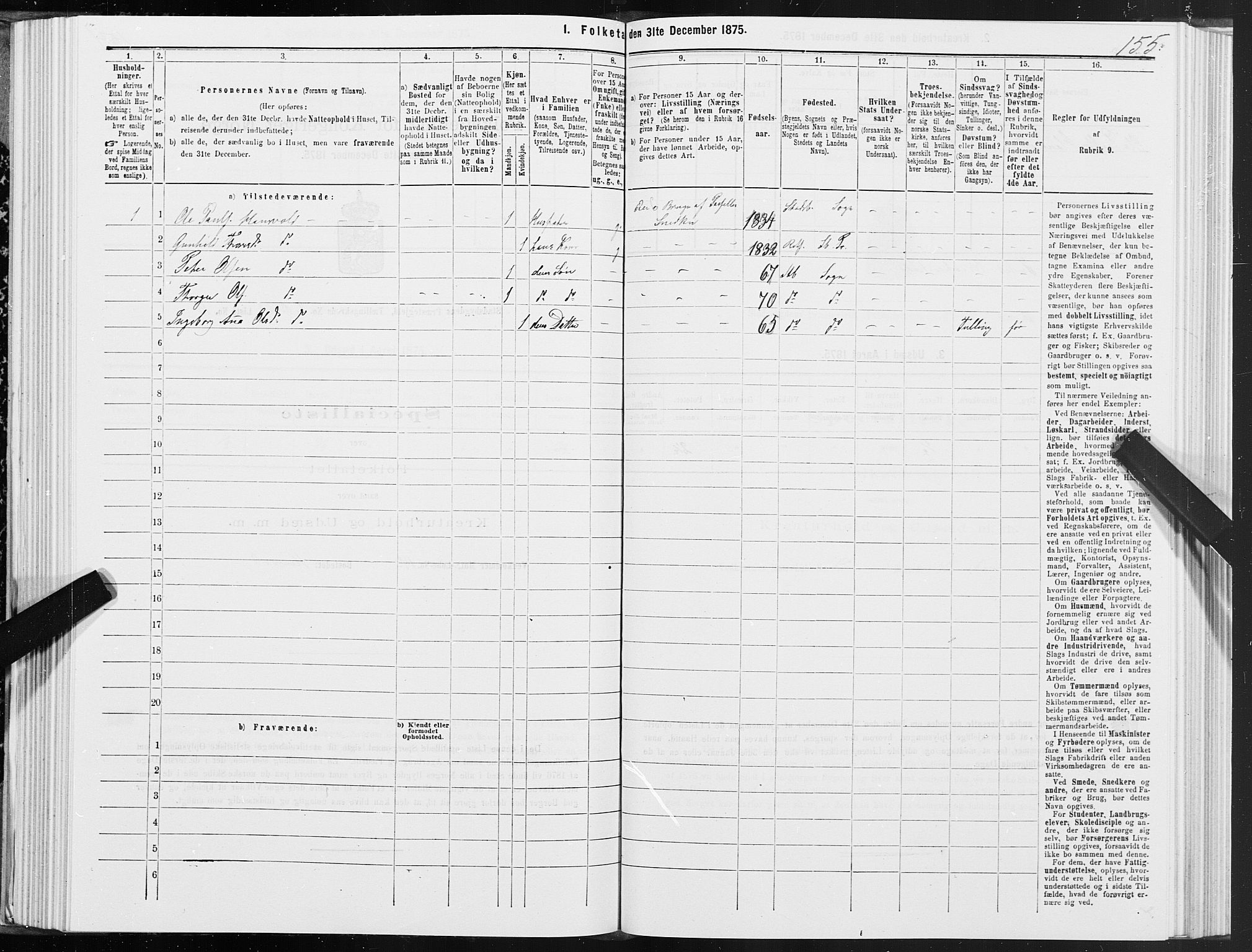 SAT, 1875 census for 1625P Stadsbygd, 1875, p. 1155