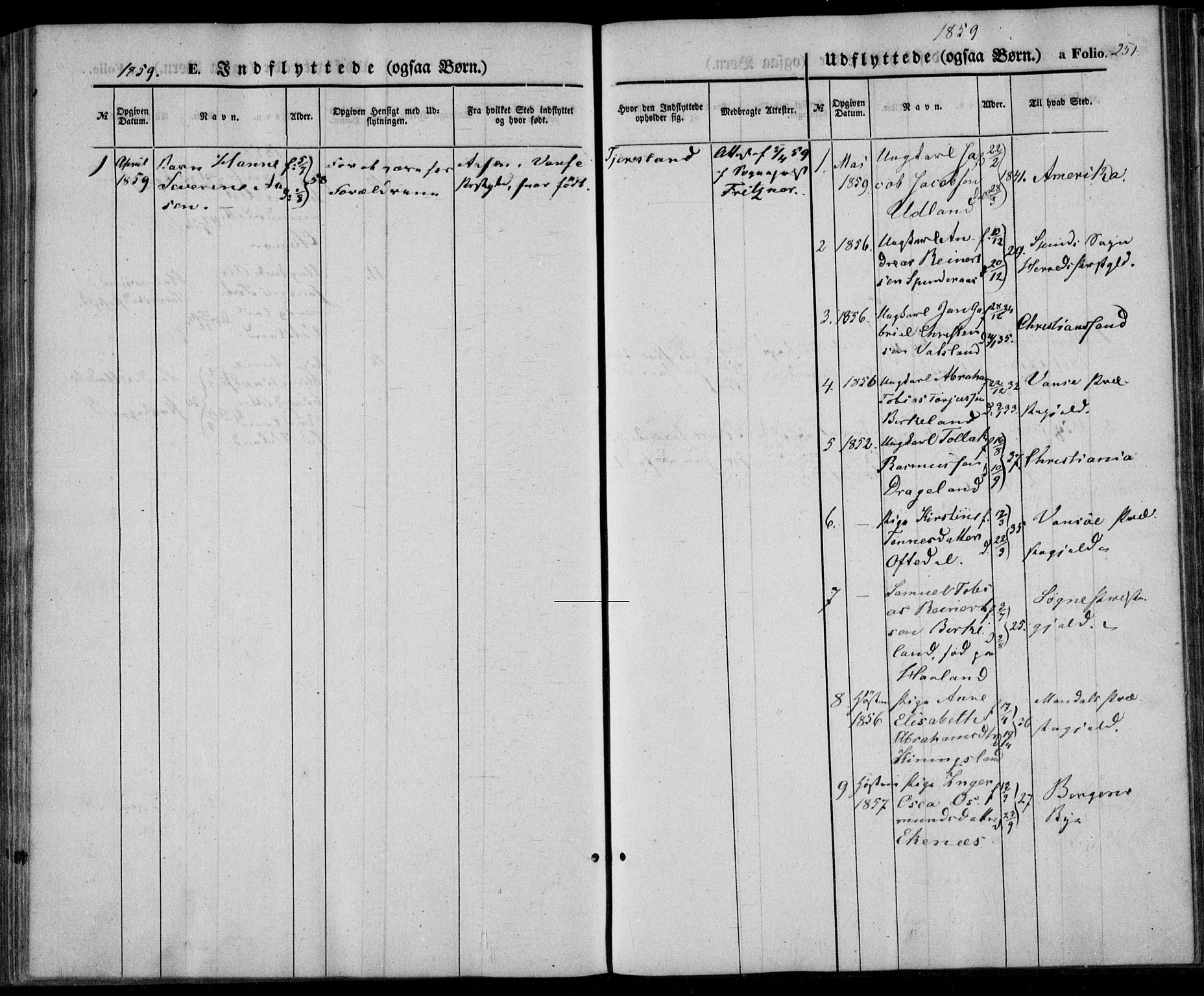 Lyngdal sokneprestkontor, SAK/1111-0029/F/Fa/Fac/L0009: Parish register (official) no. A 9, 1852-1864, p. 251