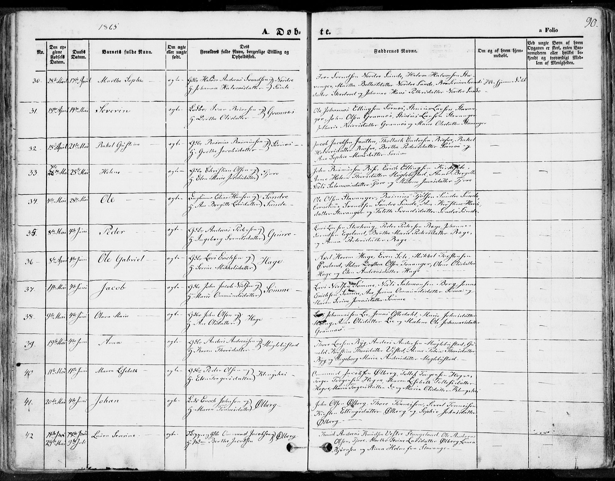 Håland sokneprestkontor, SAST/A-101802/001/30BA/L0007: Parish register (official) no. A 7.1, 1854-1870, p. 90