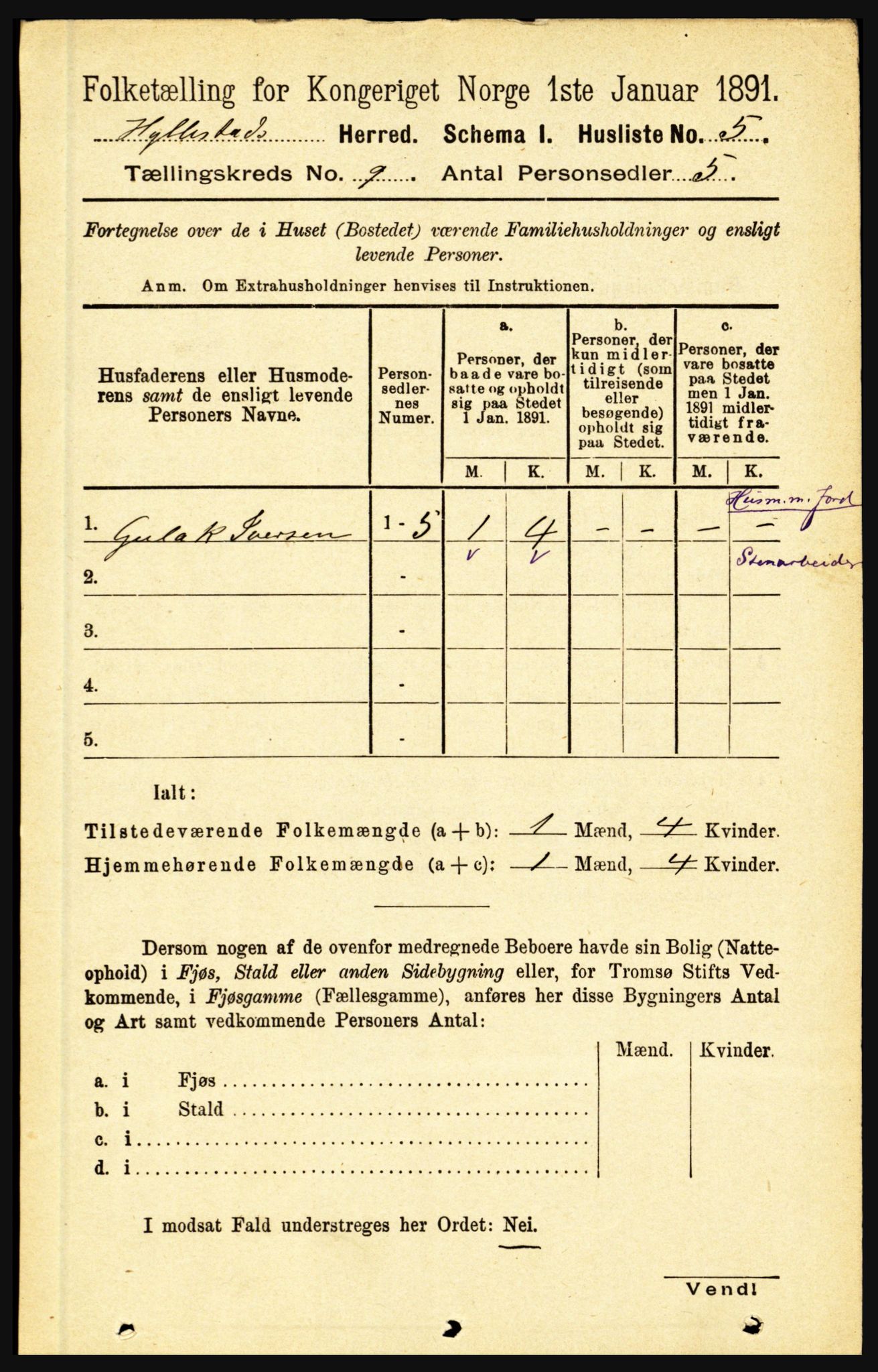 RA, 1891 census for 1413 Hyllestad, 1891, p. 1557