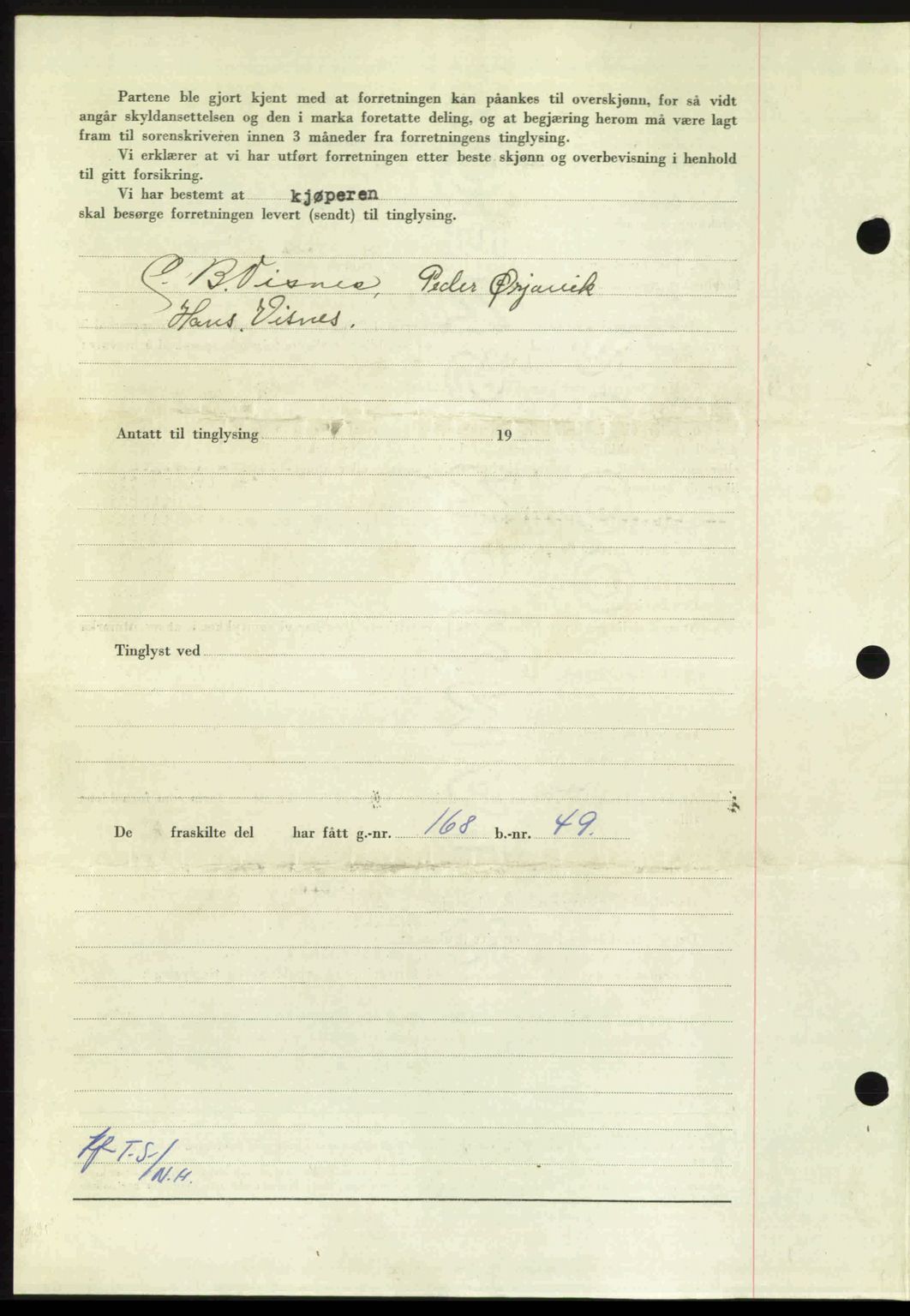 Nordmøre sorenskriveri, AV/SAT-A-4132/1/2/2Ca: Mortgage book no. A105, 1947-1947, Diary no: : 1871/1947