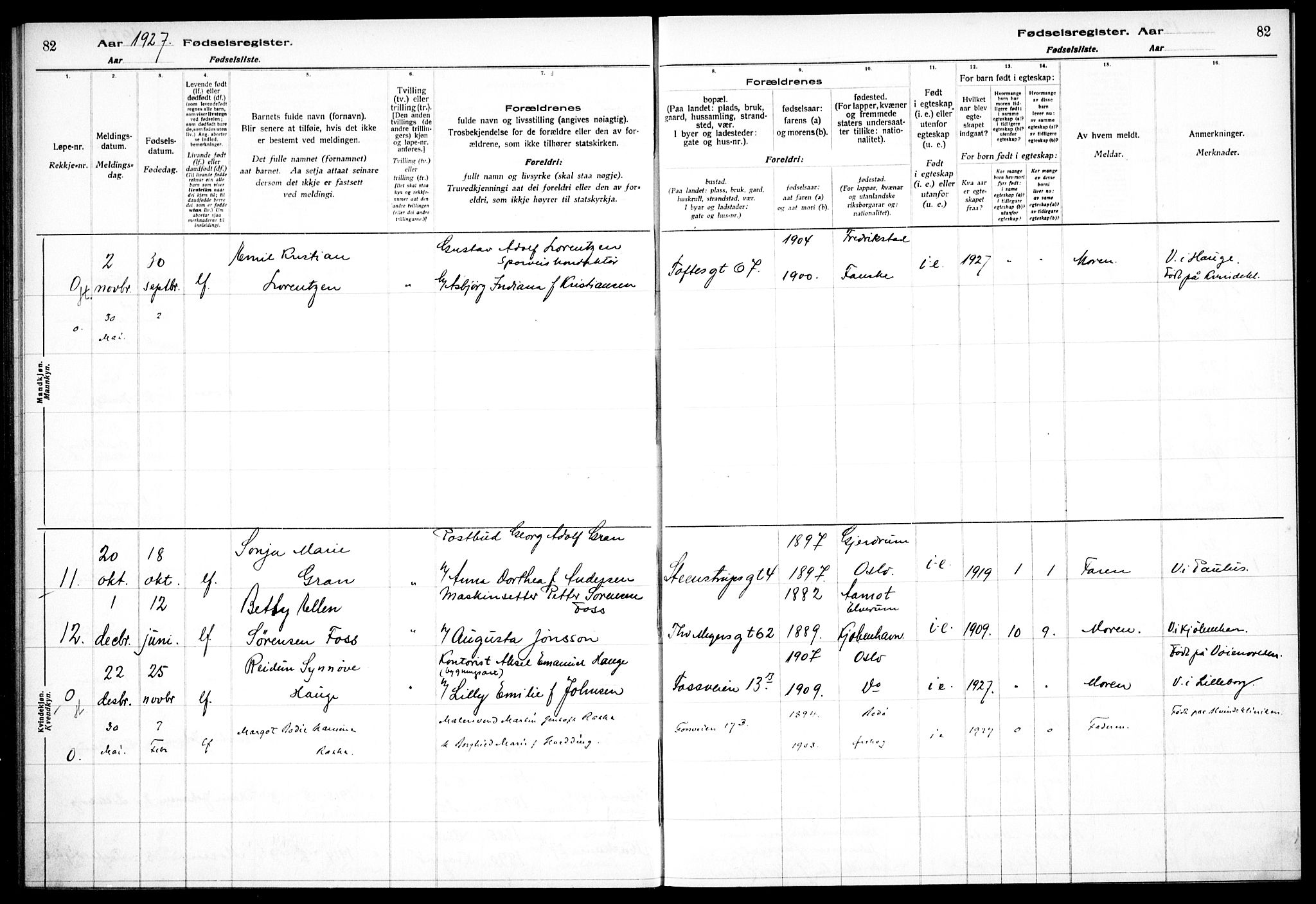 Hauge prestekontor Kirkebøker, AV/SAO-A-10849/J/Ja/L0001: Birth register no. 1, 1917-1938, p. 82