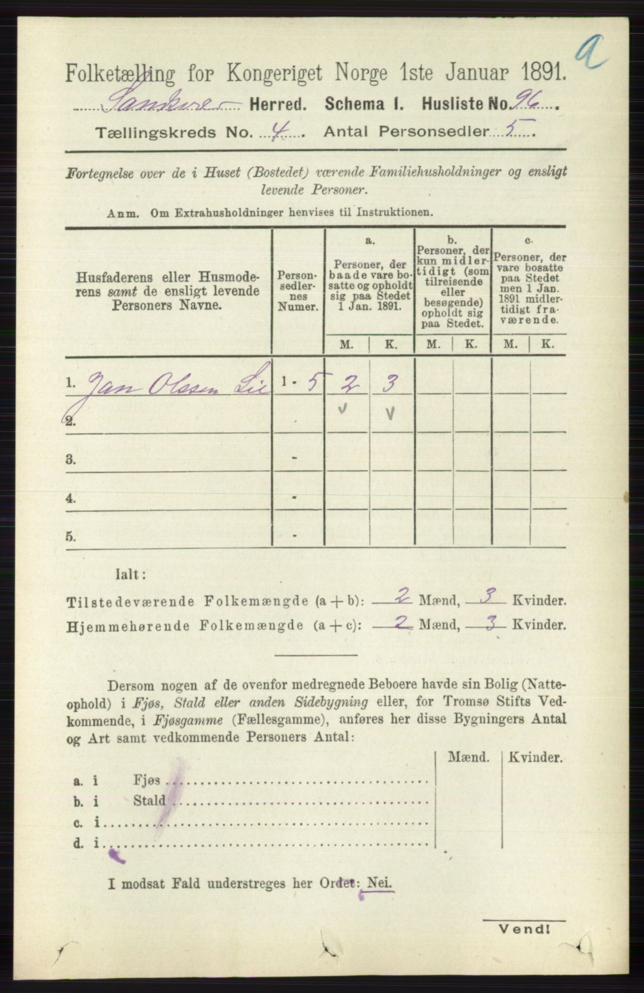 RA, 1891 census for 0629 Sandsvær, 1891, p. 1829