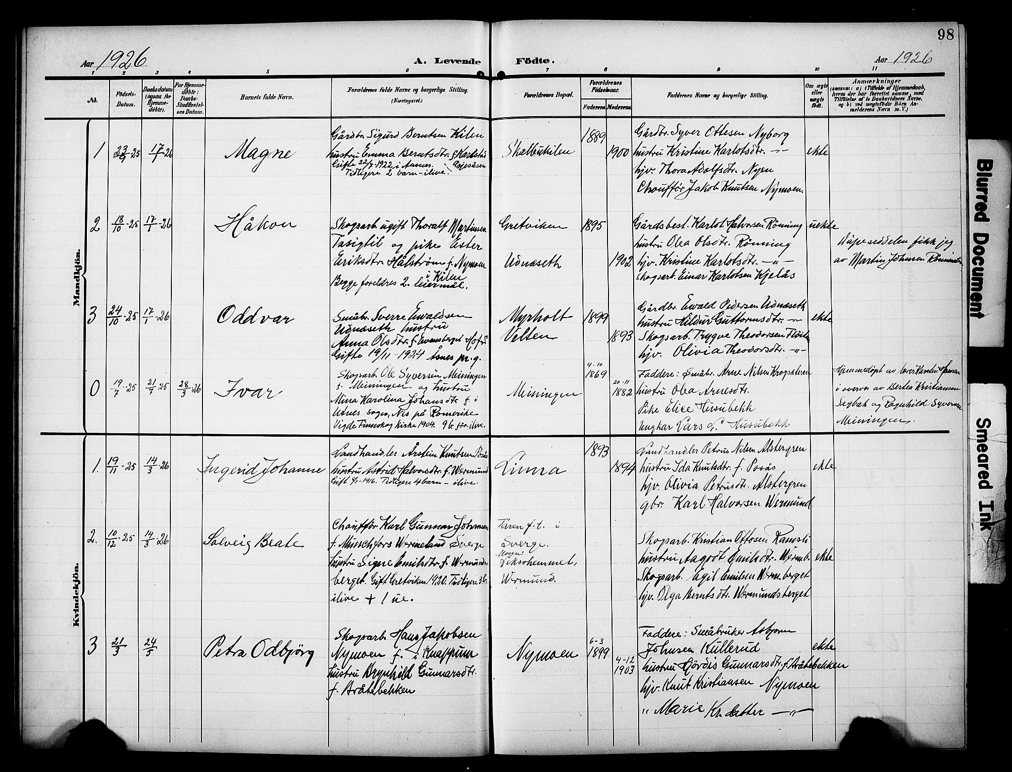Åsnes prestekontor, AV/SAH-PREST-042/H/Ha/Hab/L0006: Parish register (copy) no. 6, 1903-1929, p. 98