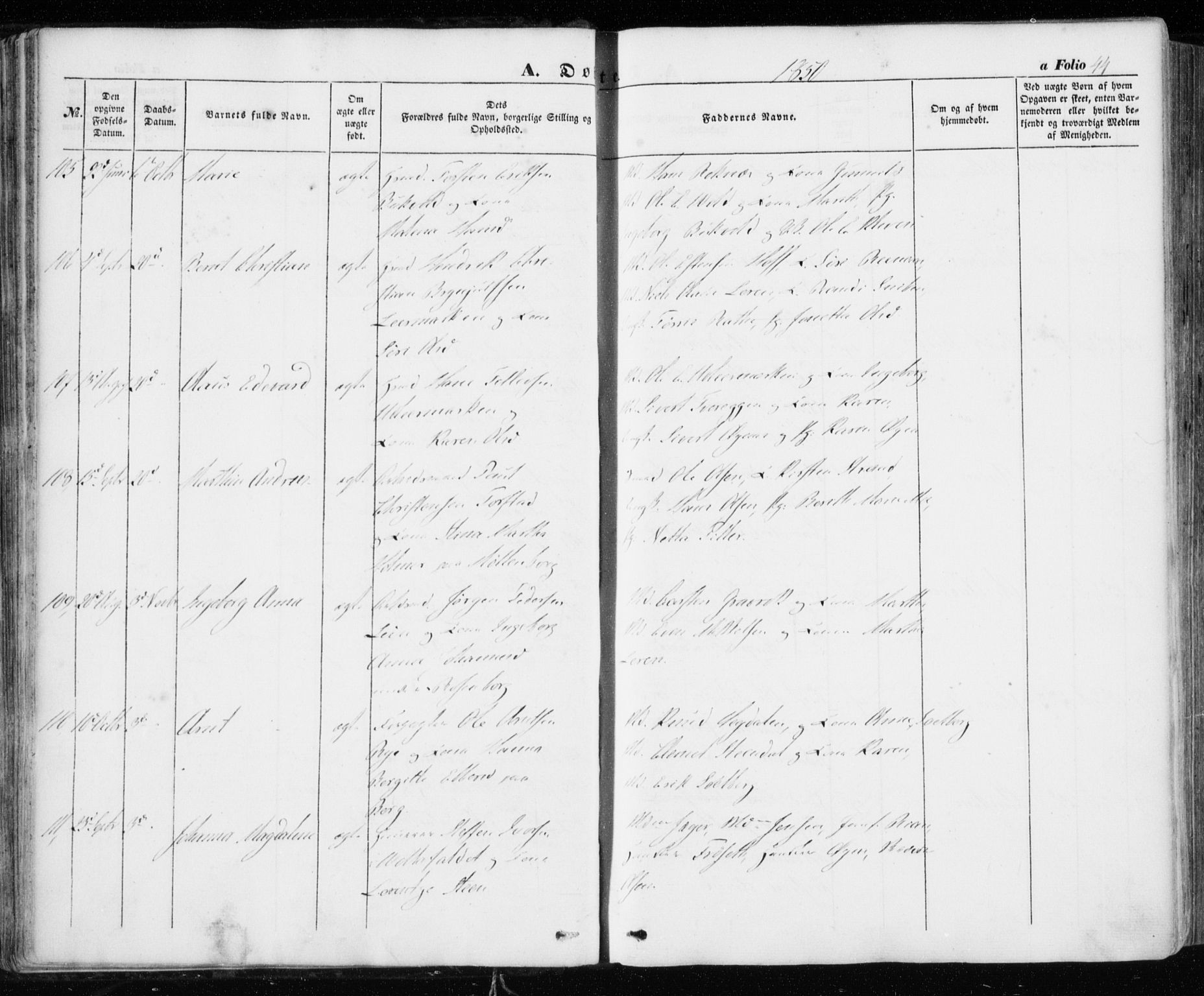 Ministerialprotokoller, klokkerbøker og fødselsregistre - Sør-Trøndelag, AV/SAT-A-1456/606/L0291: Parish register (official) no. 606A06, 1848-1856, p. 44