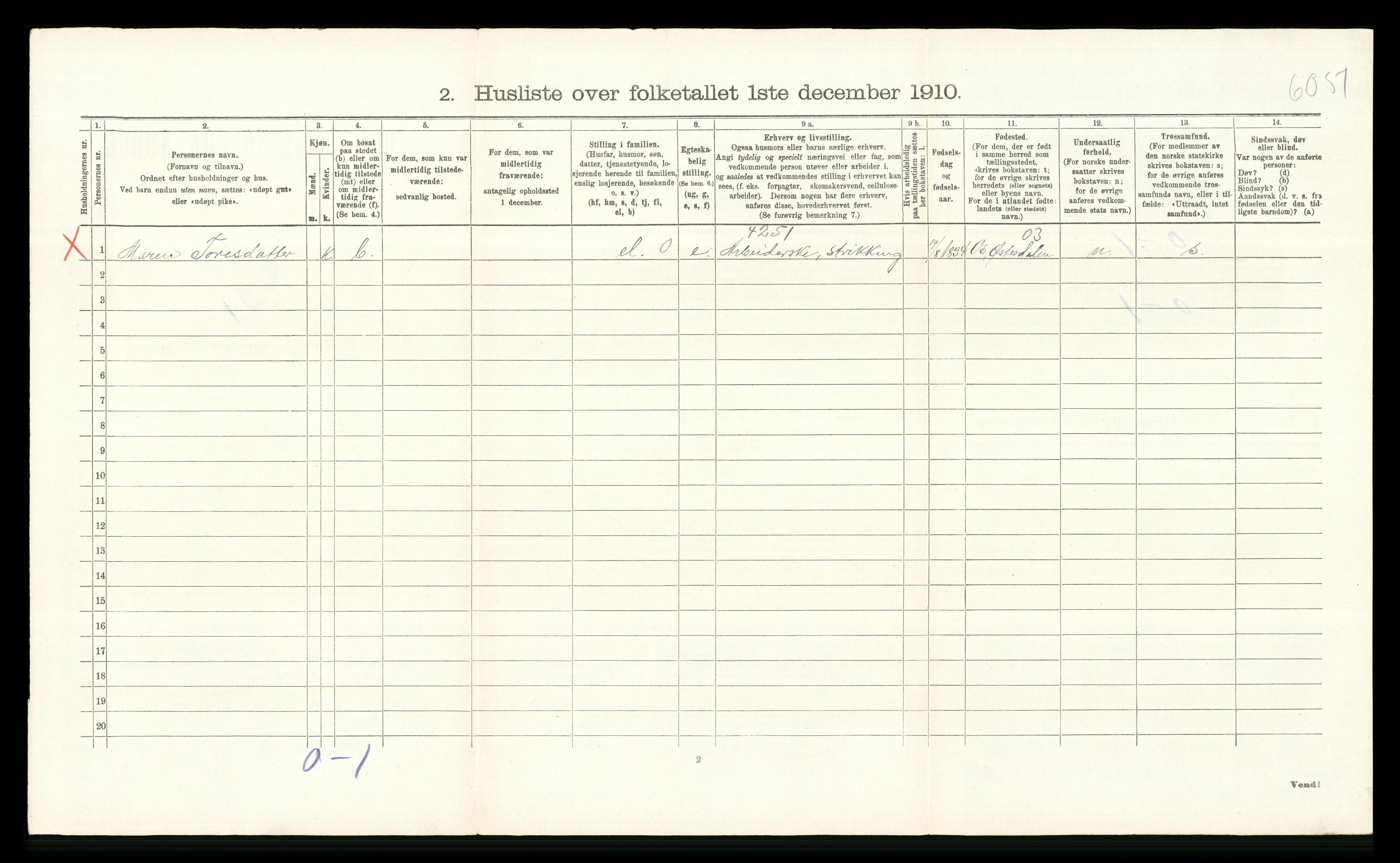 RA, 1910 census for Øvre Rendal, 1910, p. 487