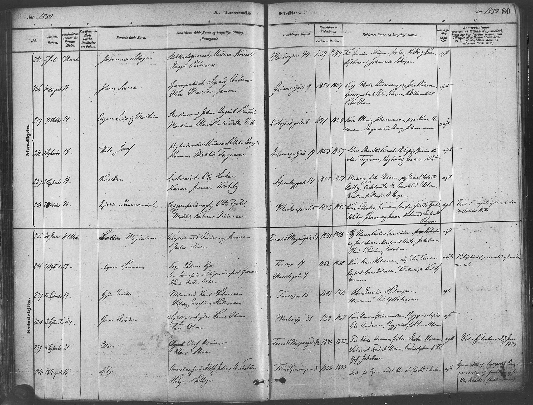 Paulus prestekontor Kirkebøker, AV/SAO-A-10871/F/Fa/L0003: Parish register (official) no. 3, 1879-1887, p. 80