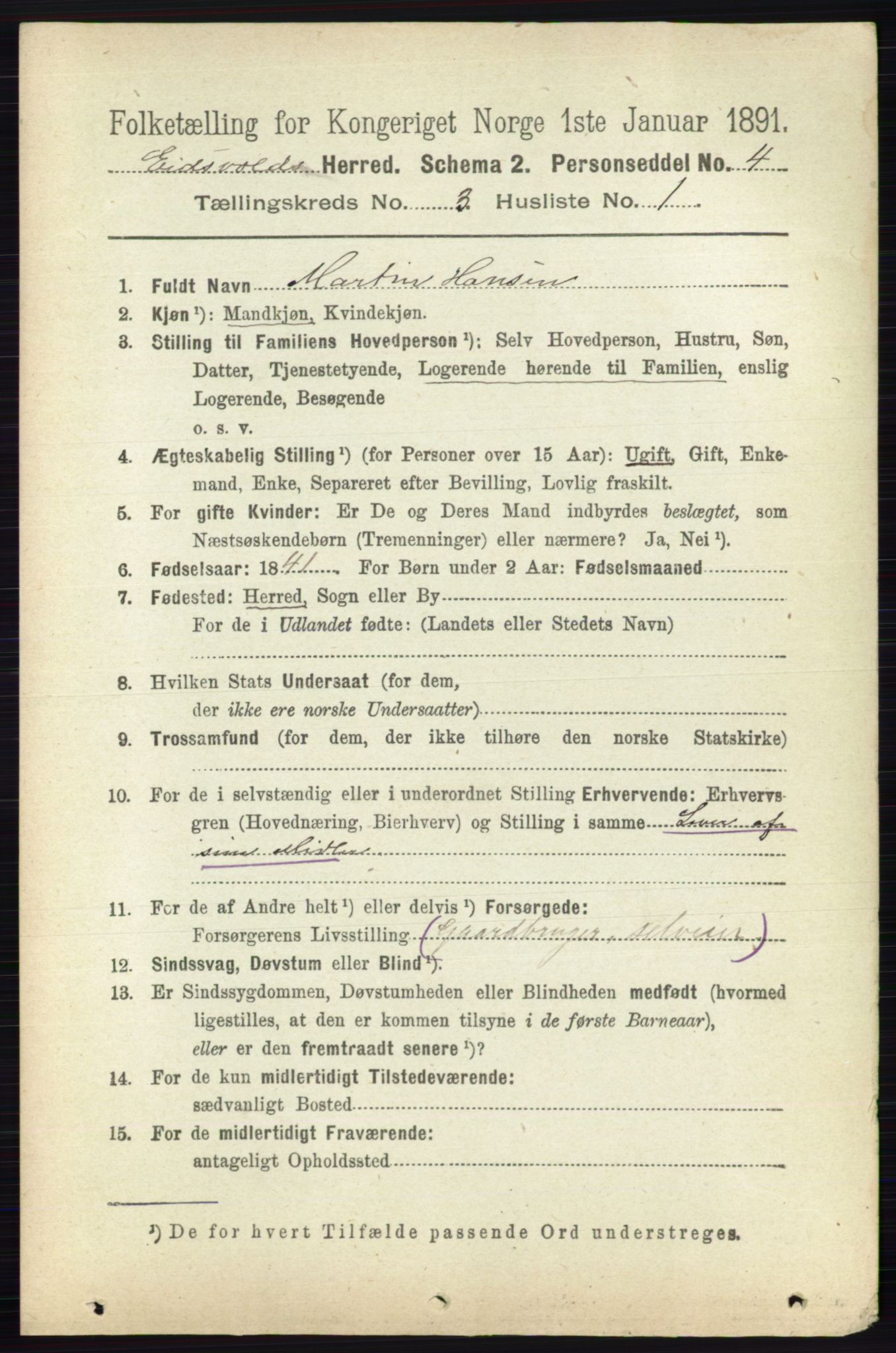 RA, 1891 census for 0237 Eidsvoll, 1891, p. 1591