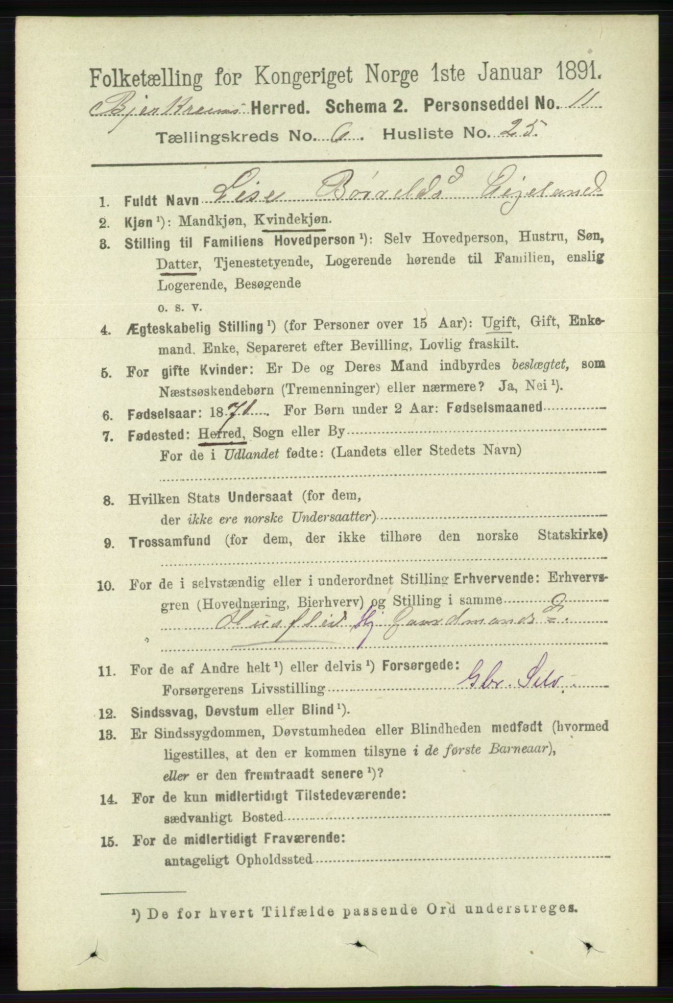 RA, 1891 census for 1114 Bjerkreim, 1891, p. 2259