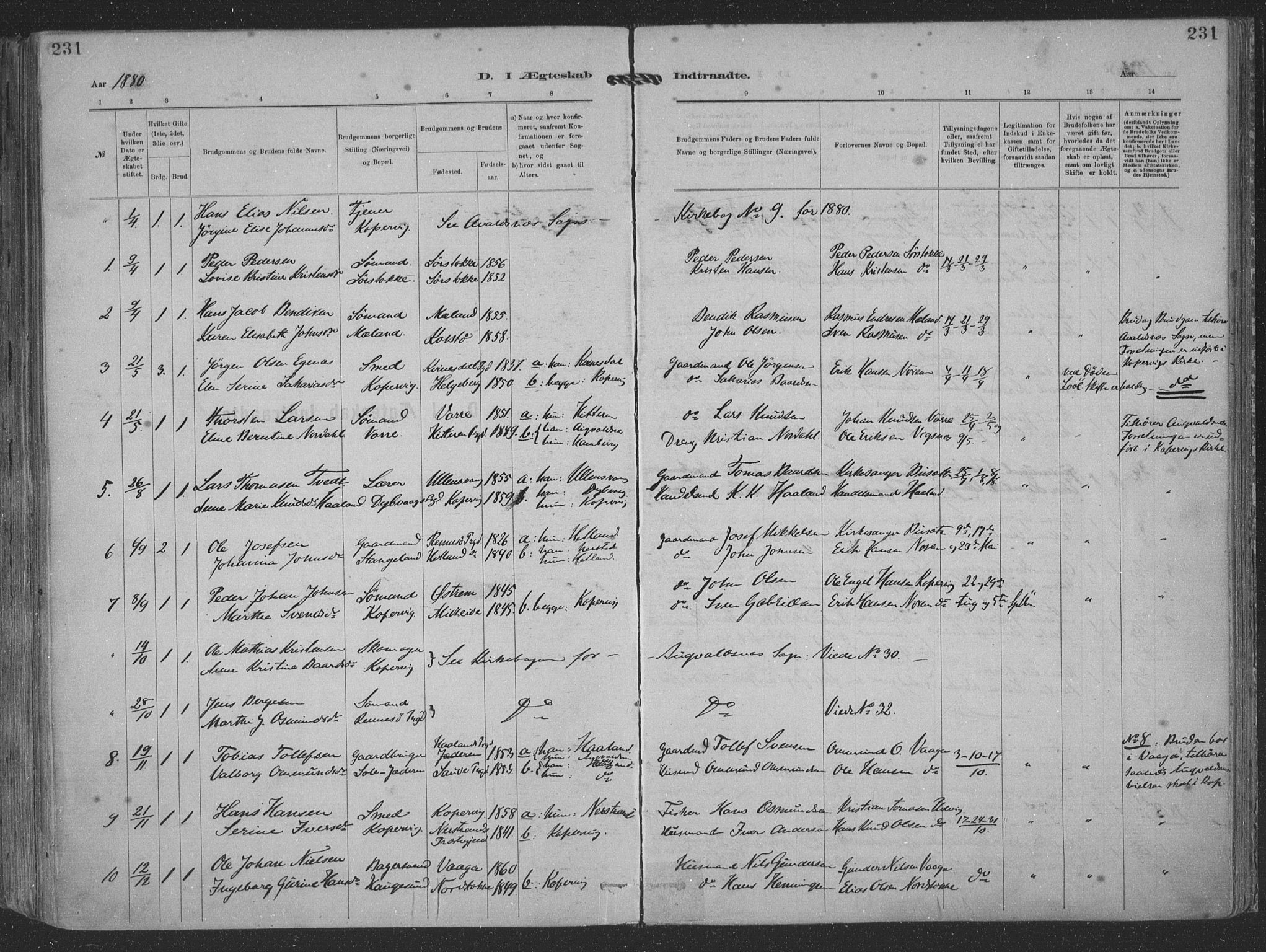 Kopervik sokneprestkontor, SAST/A-101850/H/Ha/Haa/L0001: Parish register (official) no. A 1, 1880-1919, p. 231