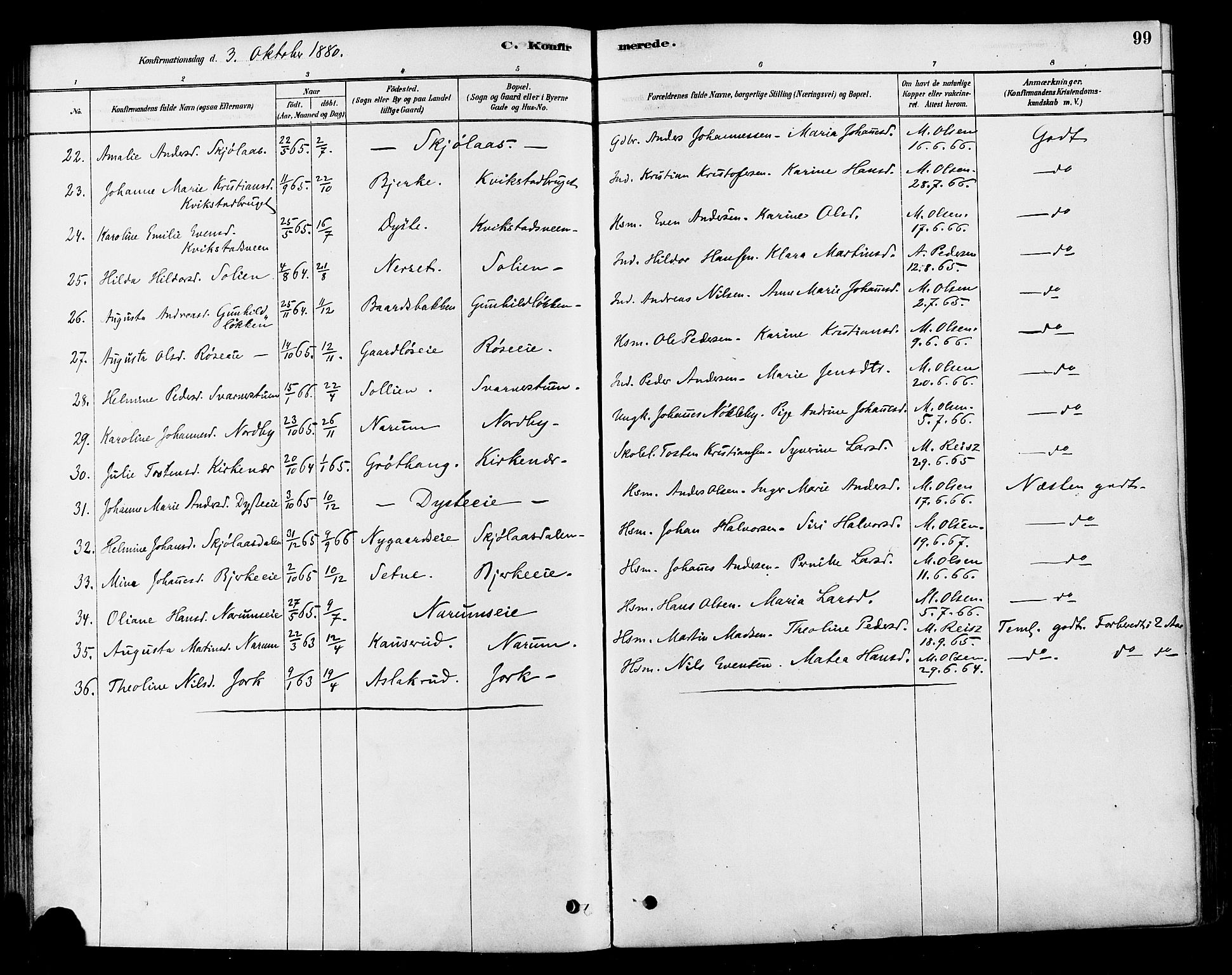 Vestre Toten prestekontor, SAH/PREST-108/H/Ha/Haa/L0010: Parish register (official) no. 10, 1878-1894, p. 99