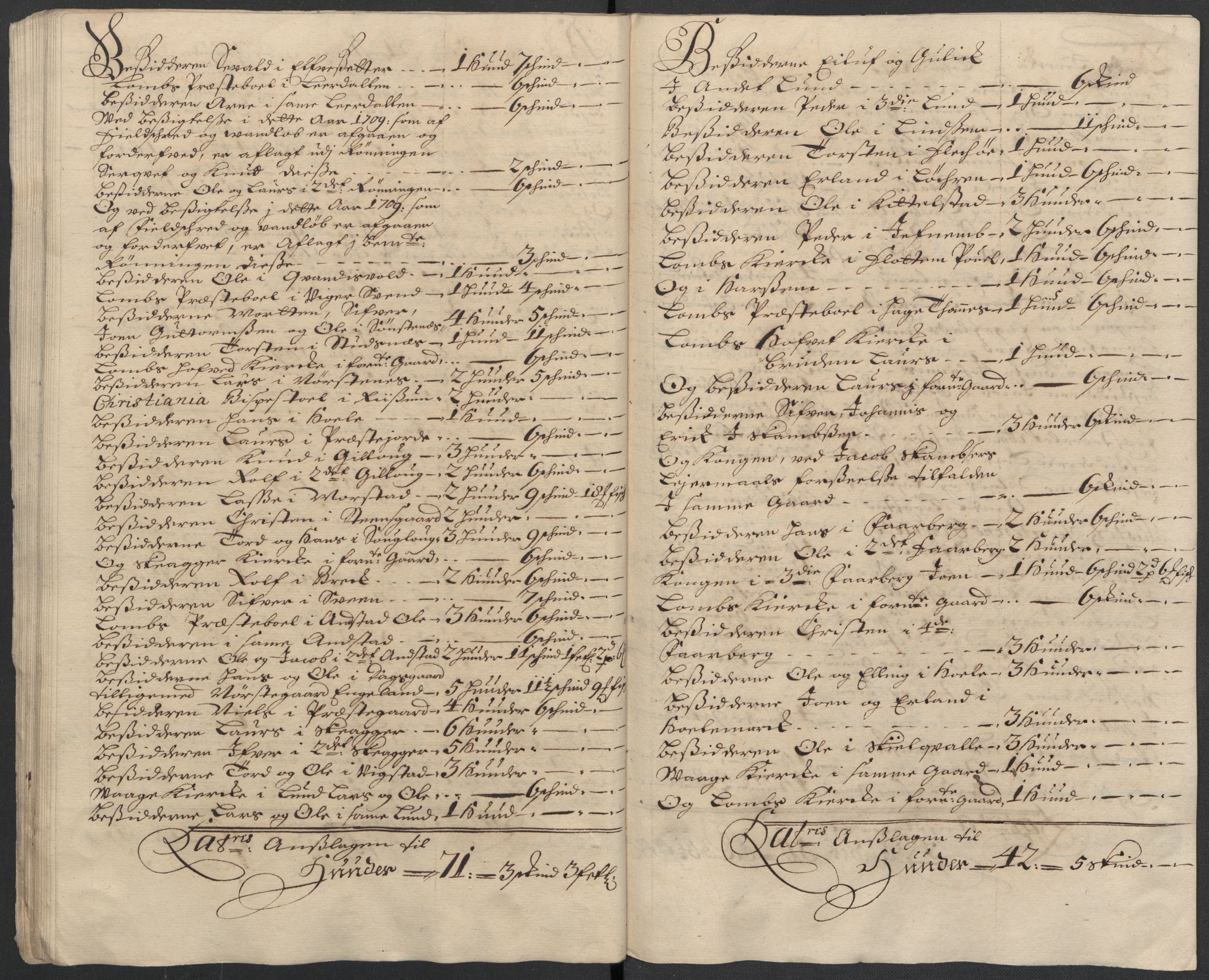 Rentekammeret inntil 1814, Reviderte regnskaper, Fogderegnskap, AV/RA-EA-4092/R17/L1179: Fogderegnskap Gudbrandsdal, 1708-1710, p. 254