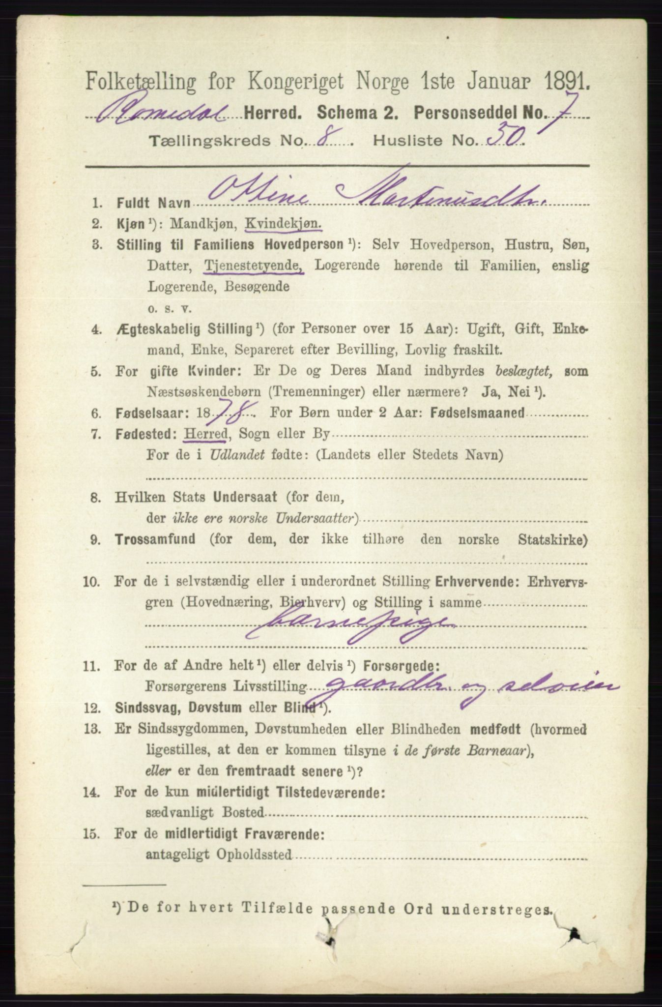 RA, 1891 census for 0416 Romedal, 1891, p. 4233