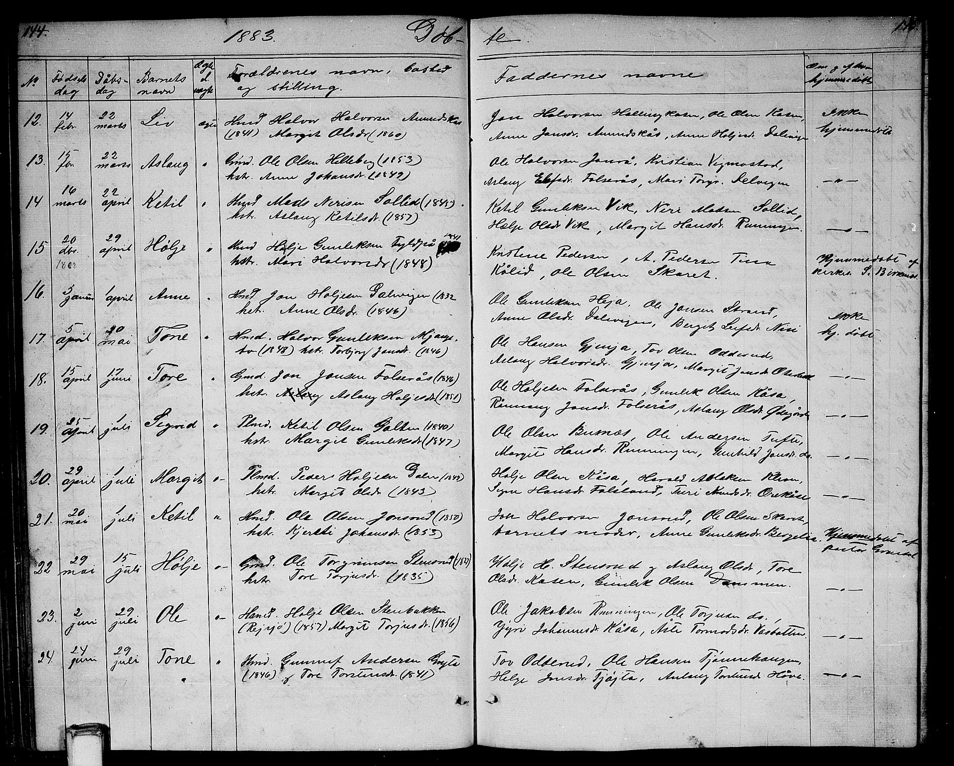 Gransherad kirkebøker, AV/SAKO-A-267/G/Ga/L0002: Parish register (copy) no. I 2, 1854-1886, p. 144-145