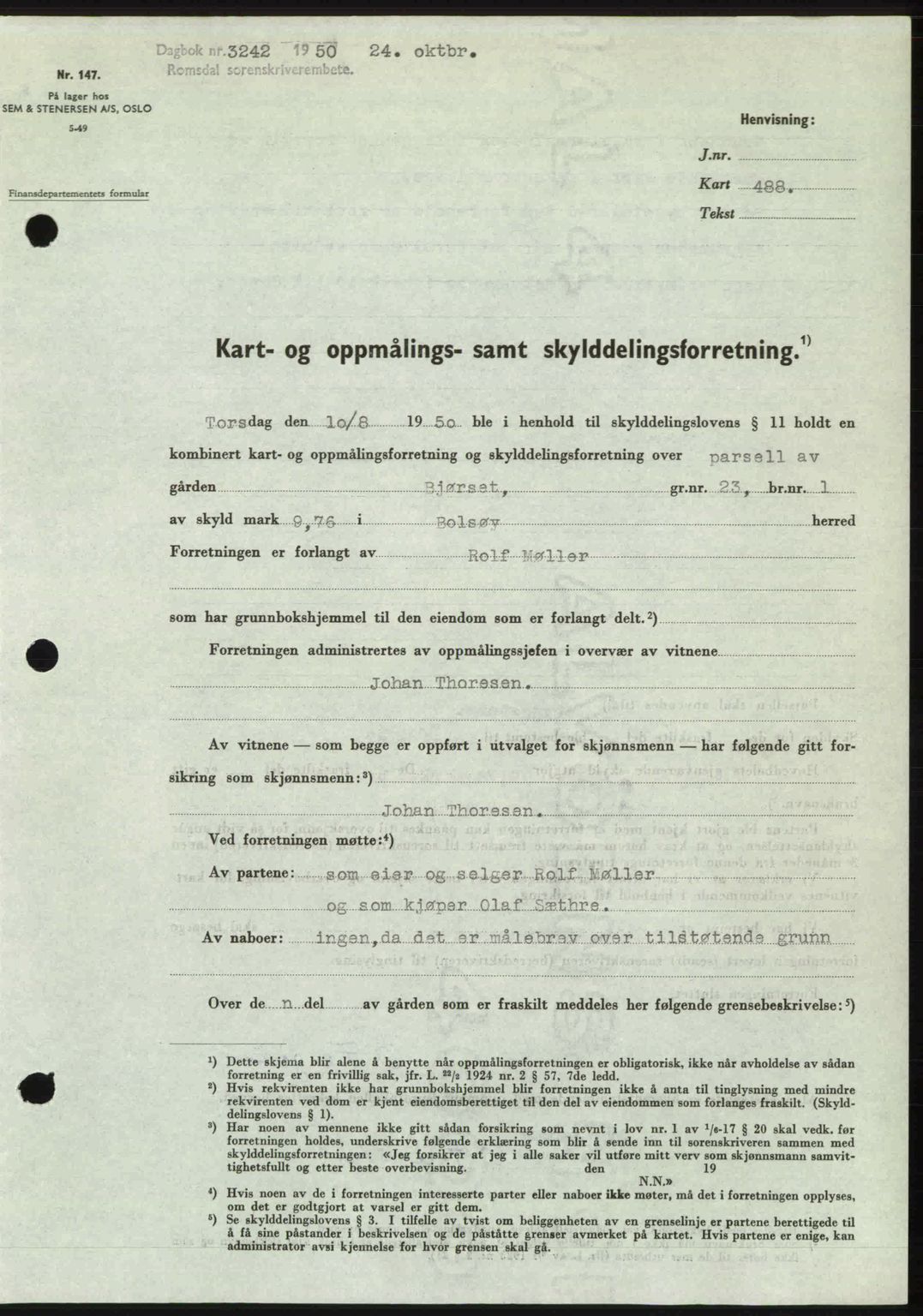 Romsdal sorenskriveri, AV/SAT-A-4149/1/2/2C: Mortgage book no. A34, 1950-1950, Diary no: : 3242/1950