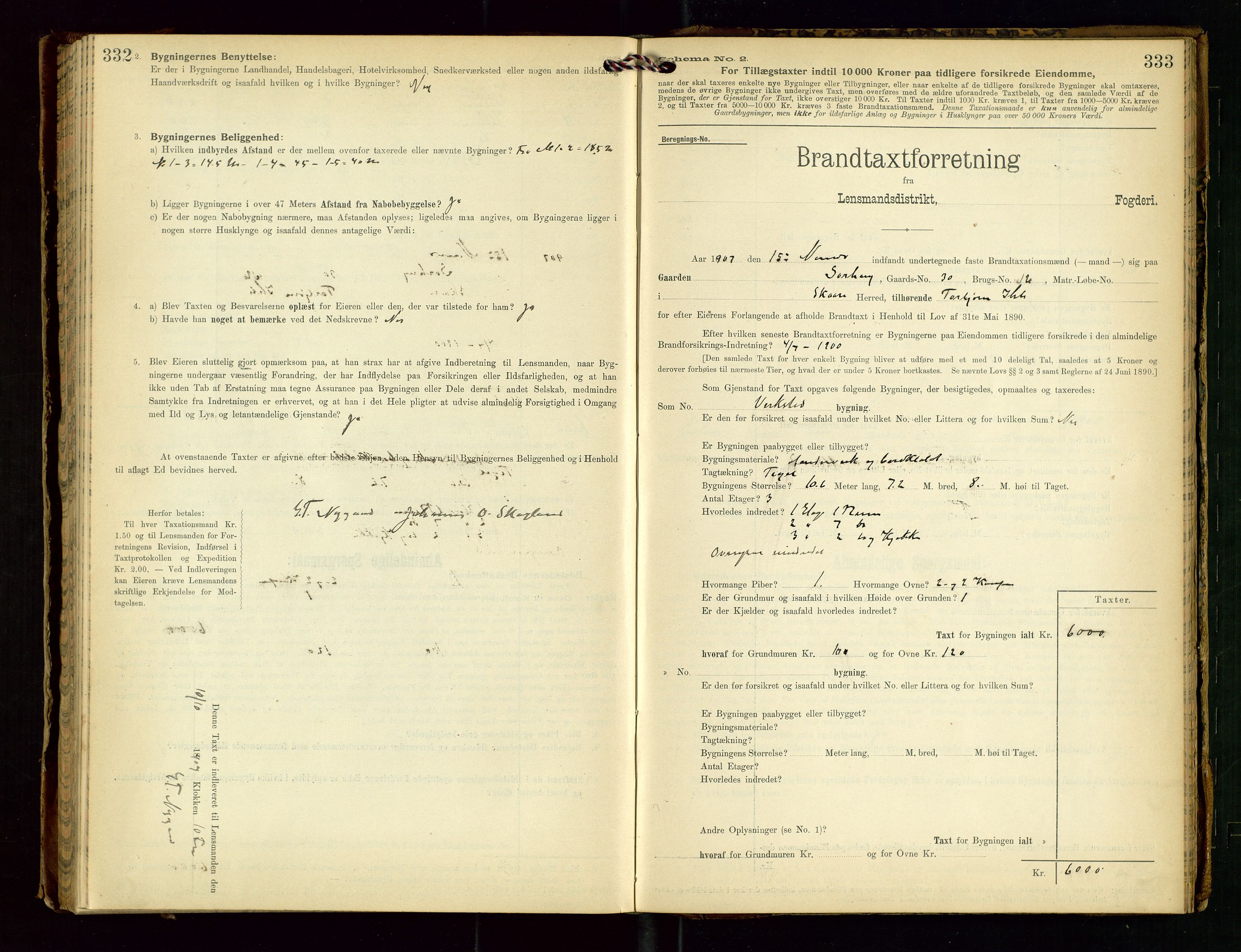 Torvestad lensmannskontor, SAST/A-100307/1/Gob/L0003: "Brandtaxationsprotokol for Torvestad Lensmannsdistrikt", 1905-1909, p. 332-333
