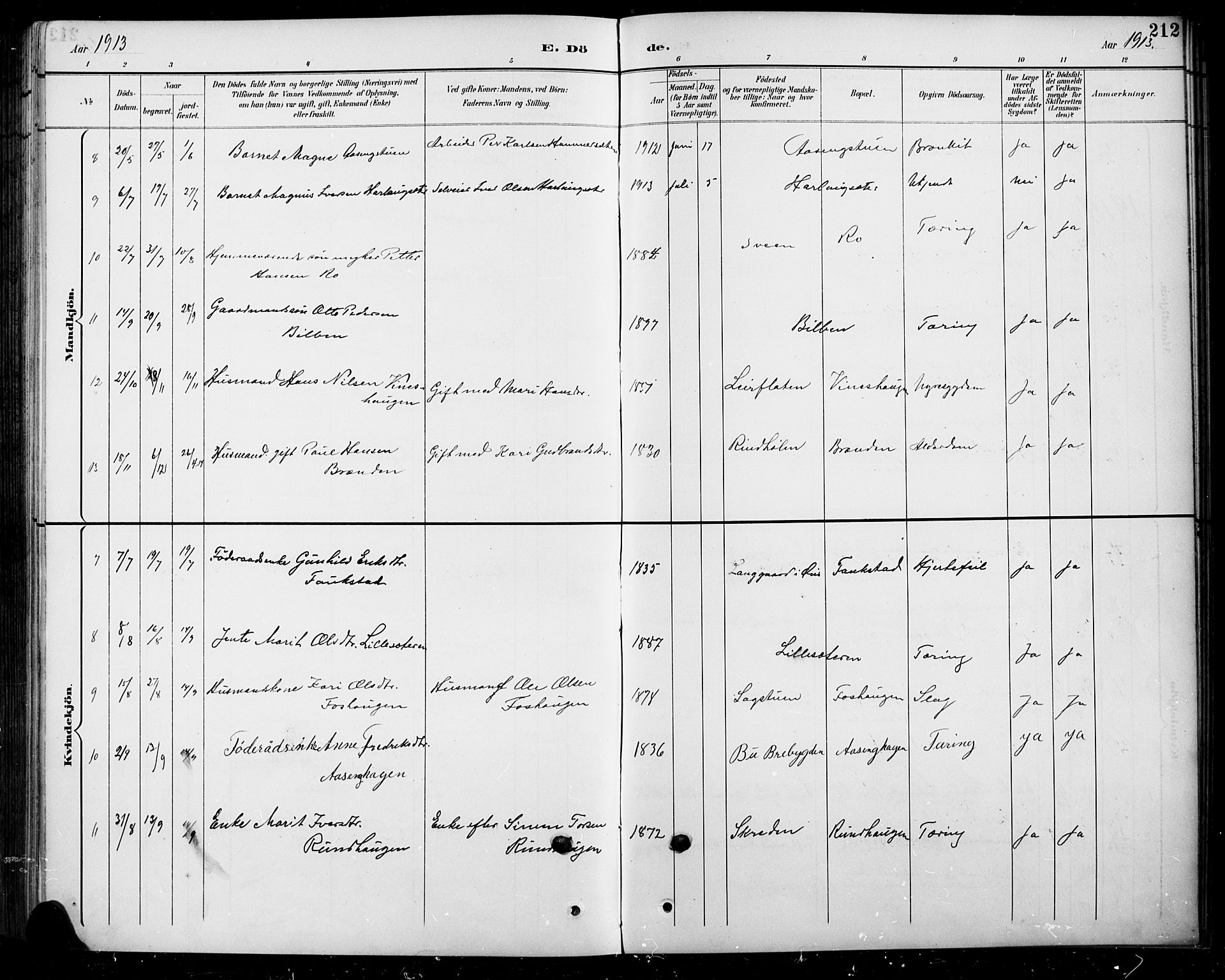 Sel prestekontor, SAH/PREST-074/H/Ha/Hab/L0005: Parish register (copy) no. 5, 1894-1923, p. 212