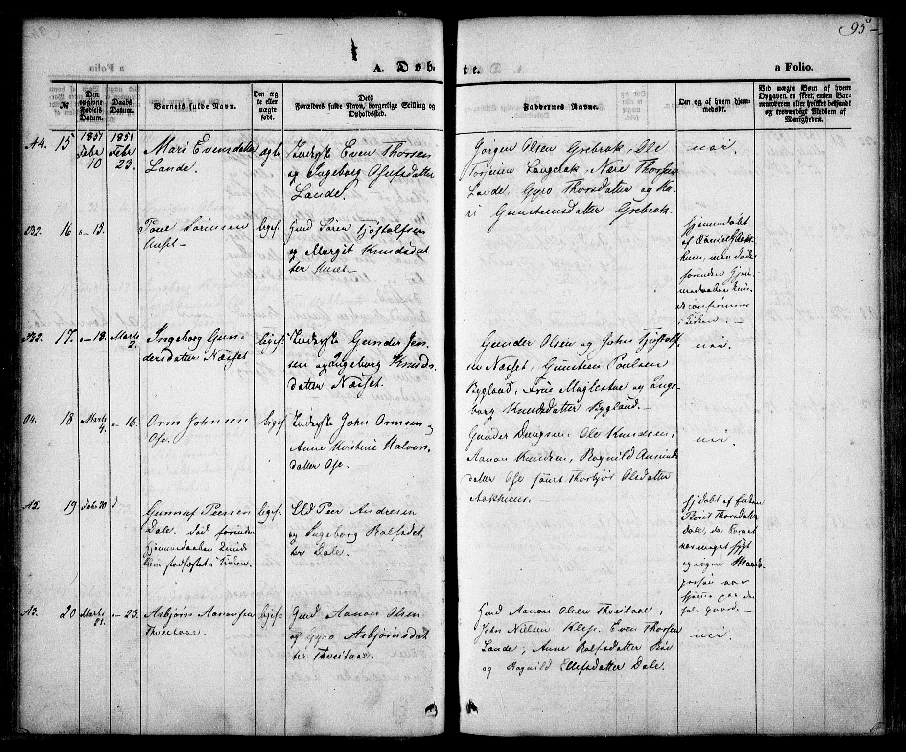 Bygland sokneprestkontor, SAK/1111-0006/F/Fa/Fab/L0004: Parish register (official) no. A 4, 1842-1858, p. 95