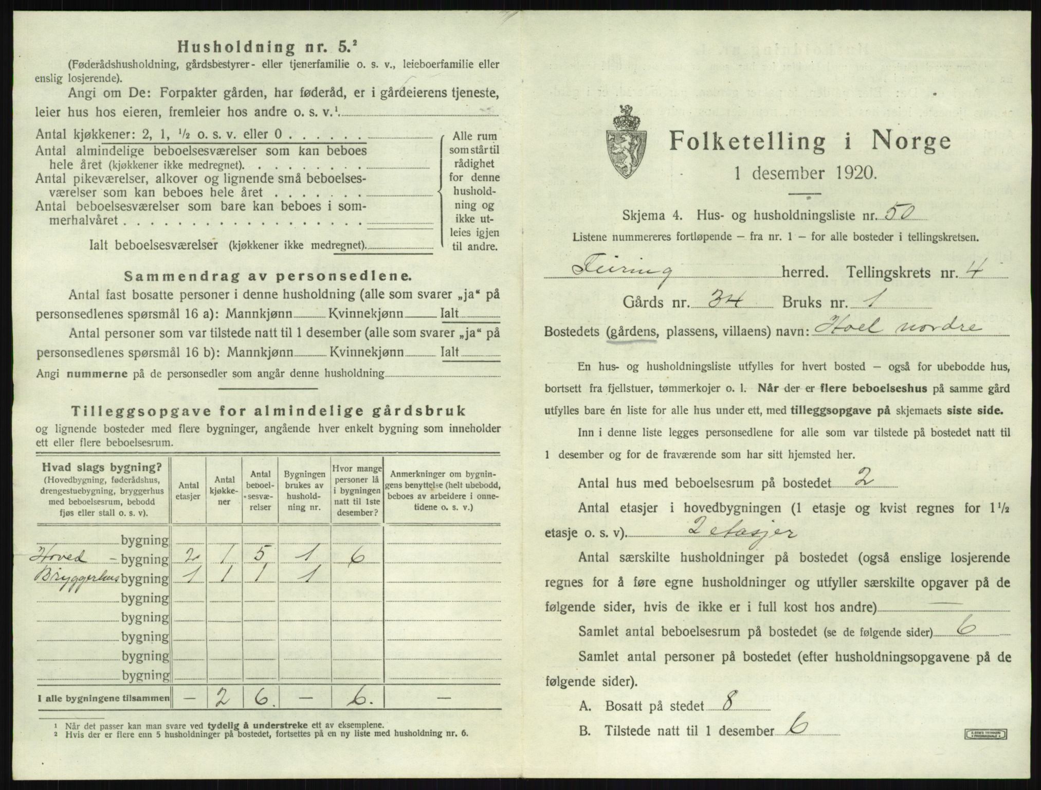 SAO, 1920 census for Feiring, 1920, p. 420