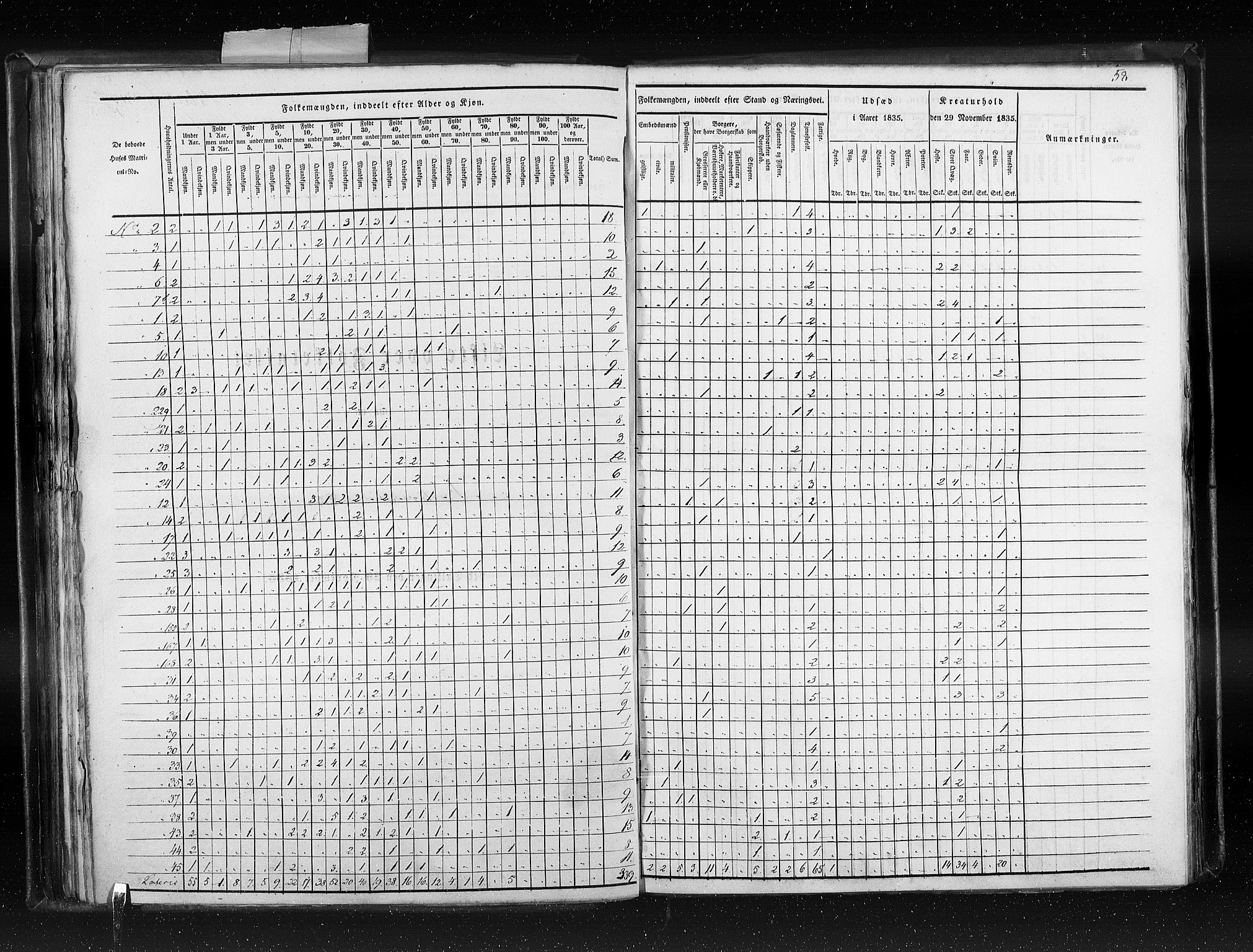 RA, Census 1835, vol. 10: Kjøpsteder og ladesteder: Fredrikshald-Kragerø, 1835, p. 58
