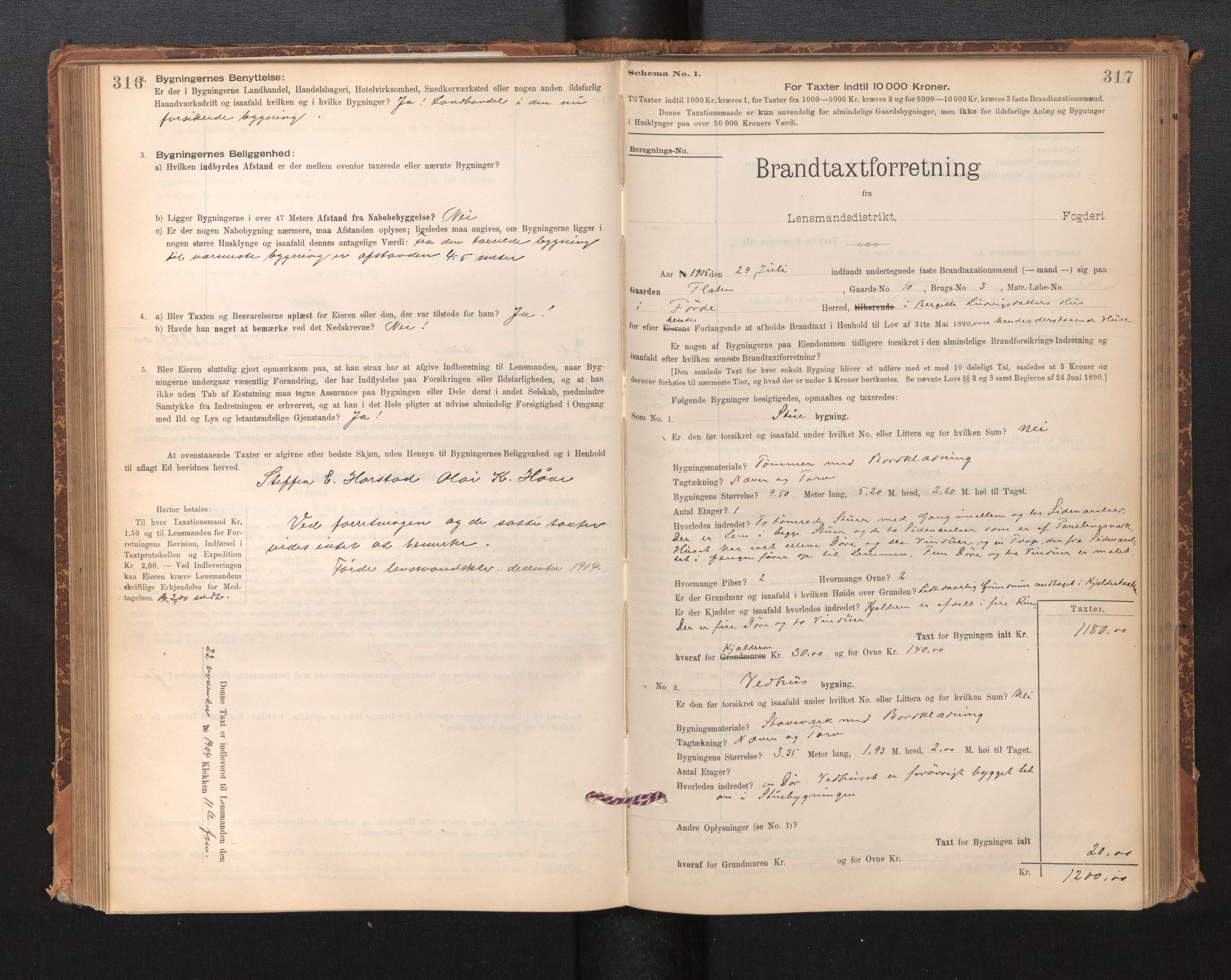 Lensmannen i Førde, SAB/A-27401/0012/L0008: Branntakstprotokoll, skjematakst, 1895-1922, p. 316-317