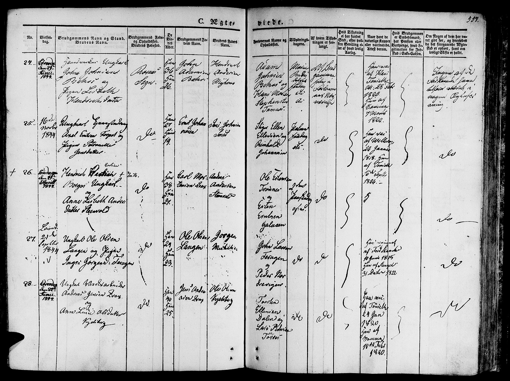 Ministerialprotokoller, klokkerbøker og fødselsregistre - Sør-Trøndelag, SAT/A-1456/681/L0930: Parish register (official) no. 681A08, 1829-1844, p. 557