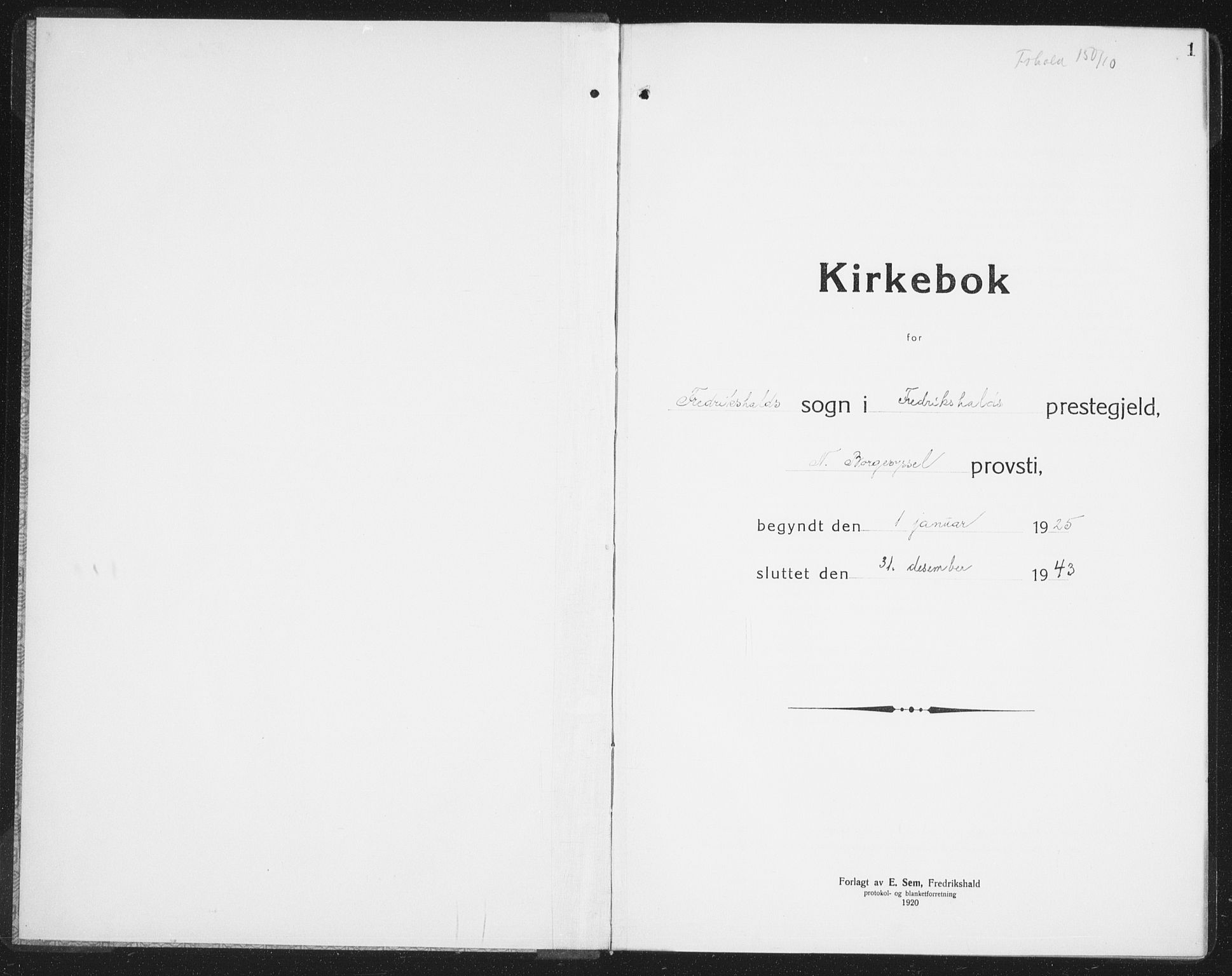 Halden prestekontor Kirkebøker, SAO/A-10909/G/Ga/L0014: Parish register (copy) no. 14, 1925-1943, p. 1