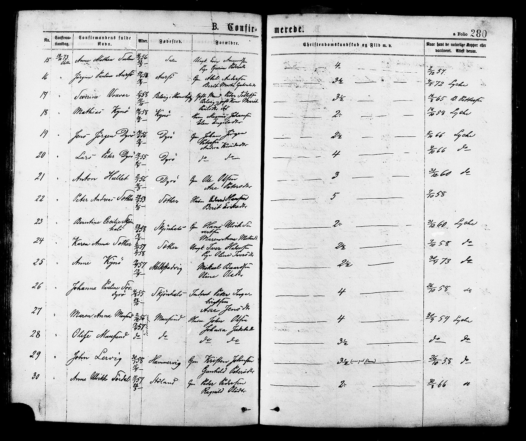 Ministerialprotokoller, klokkerbøker og fødselsregistre - Sør-Trøndelag, AV/SAT-A-1456/634/L0532: Parish register (official) no. 634A08, 1871-1881, p. 280