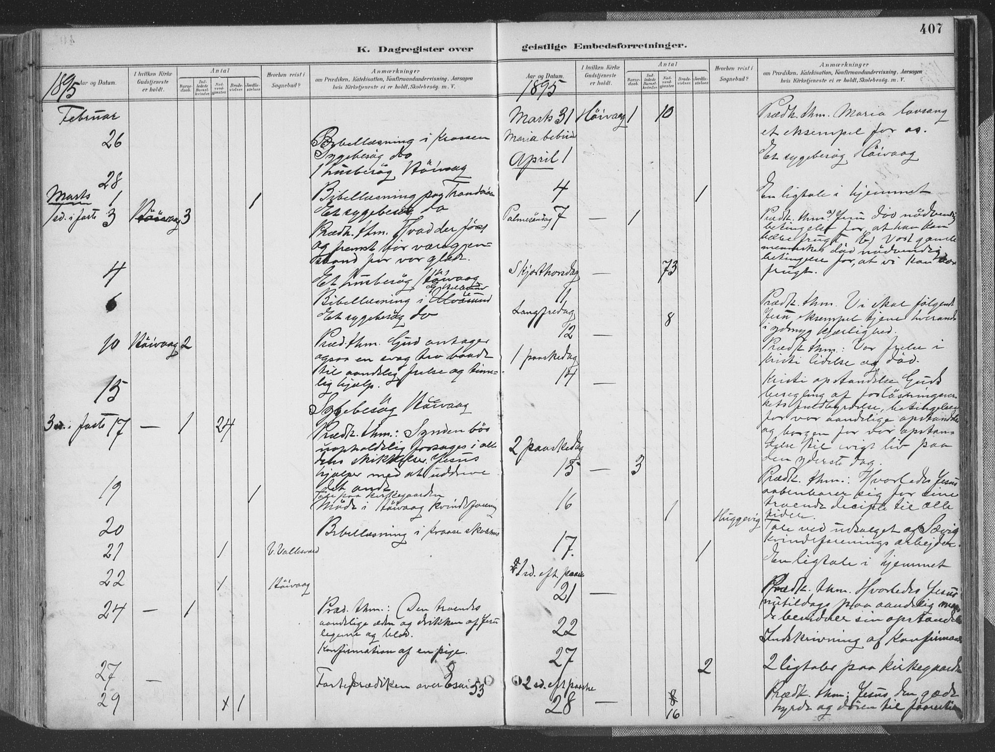 Høvåg sokneprestkontor, AV/SAK-1111-0025/F/Fa/L0006: Parish register (official) no. A 6, 1894-1923, p. 407