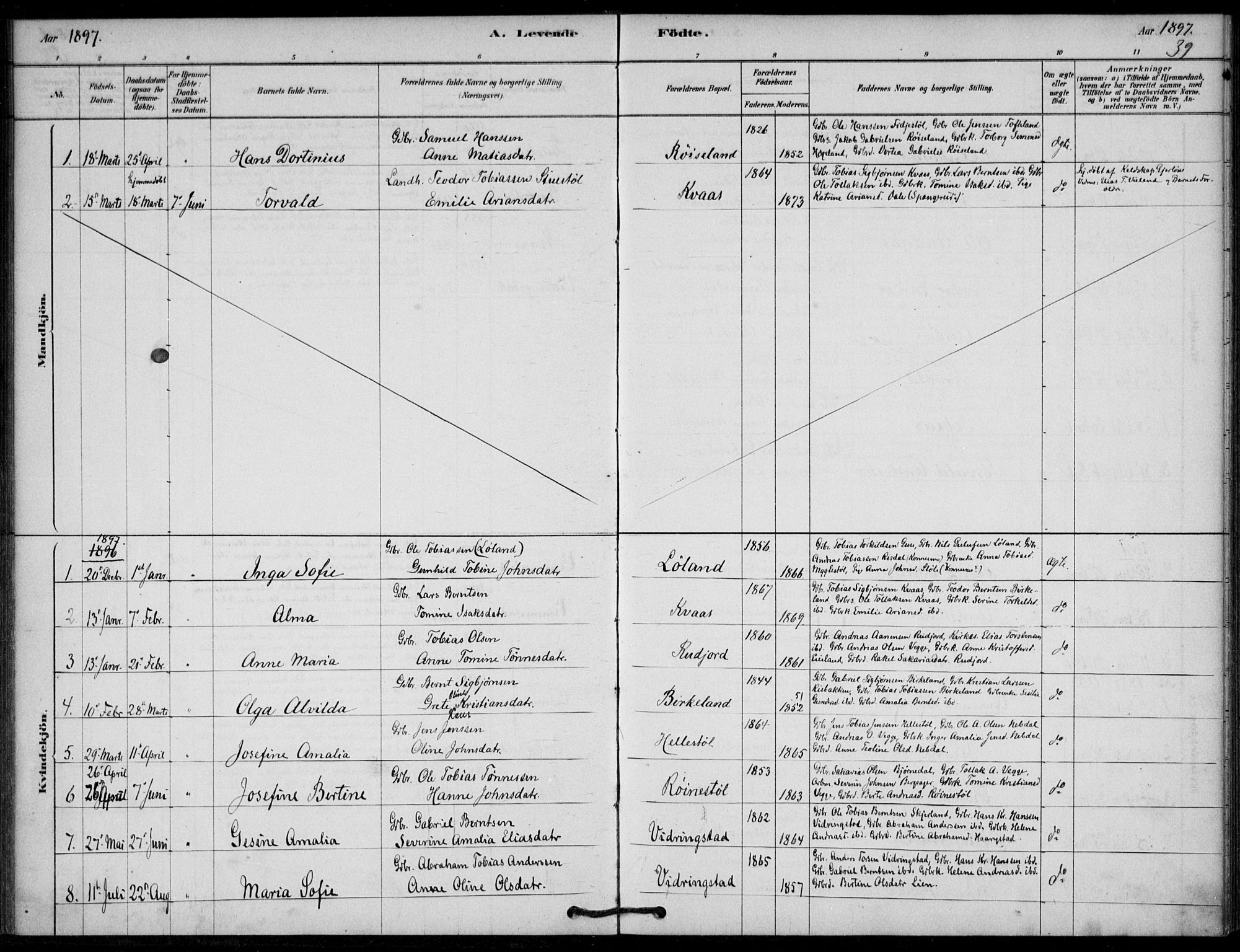 Lyngdal sokneprestkontor, SAK/1111-0029/F/Fa/Fab/L0003: Parish register (official) no. A 3, 1878-1903, p. 39