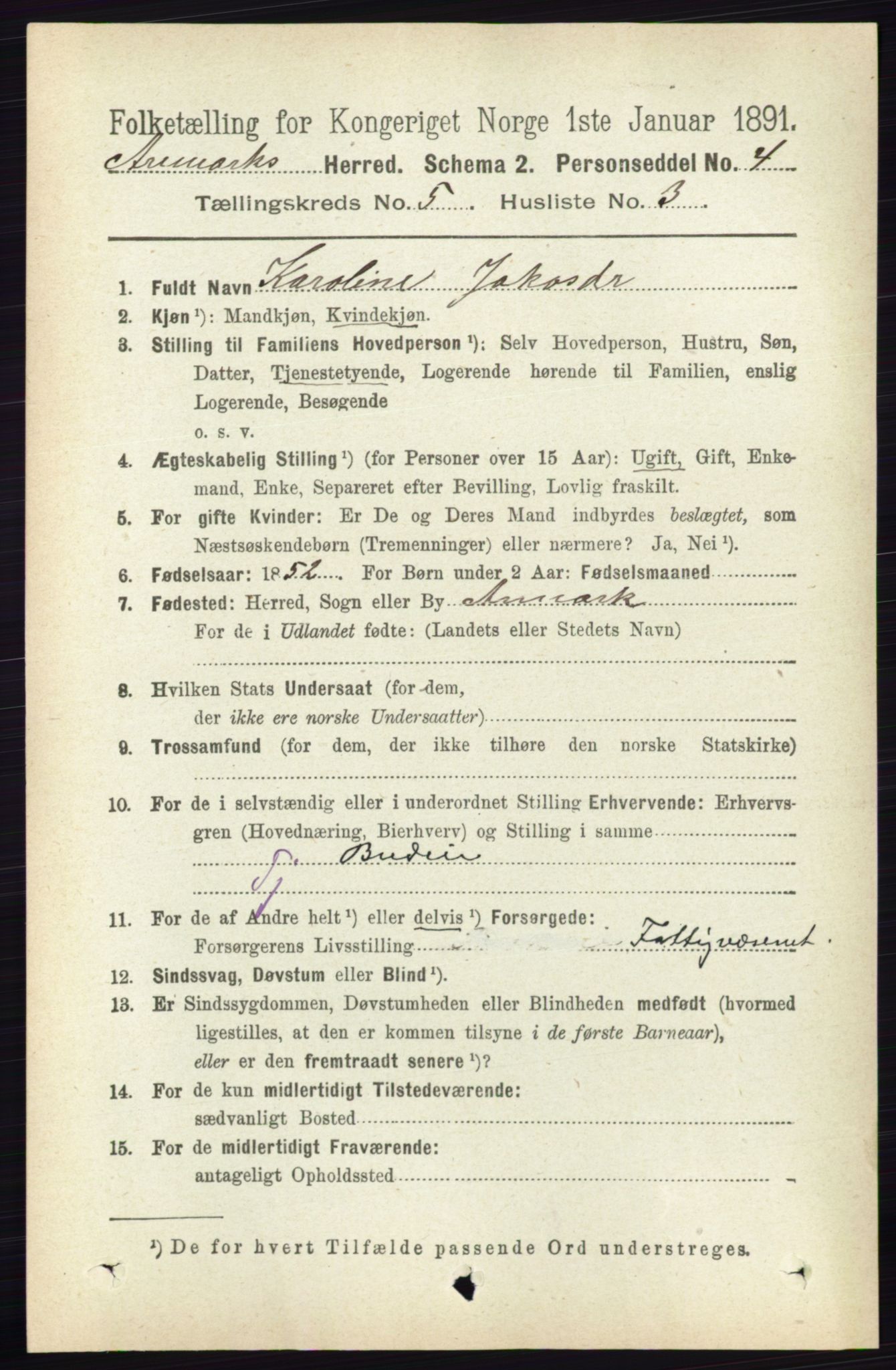 RA, 1891 census for 0118 Aremark, 1891, p. 2490