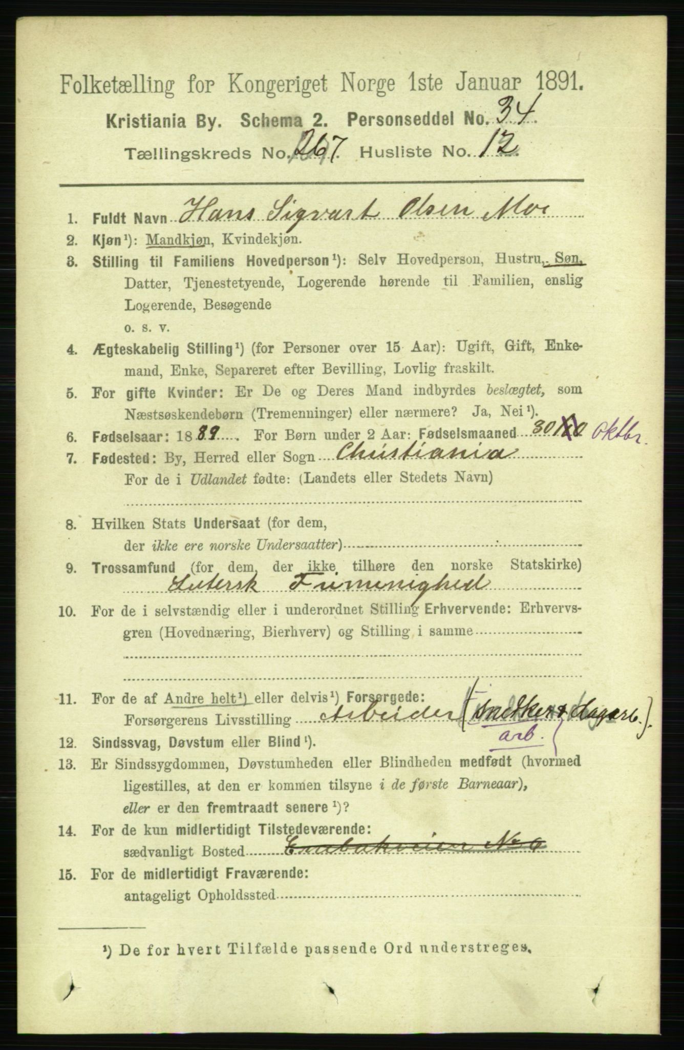 RA, 1891 census for 0301 Kristiania, 1891, p. 161668