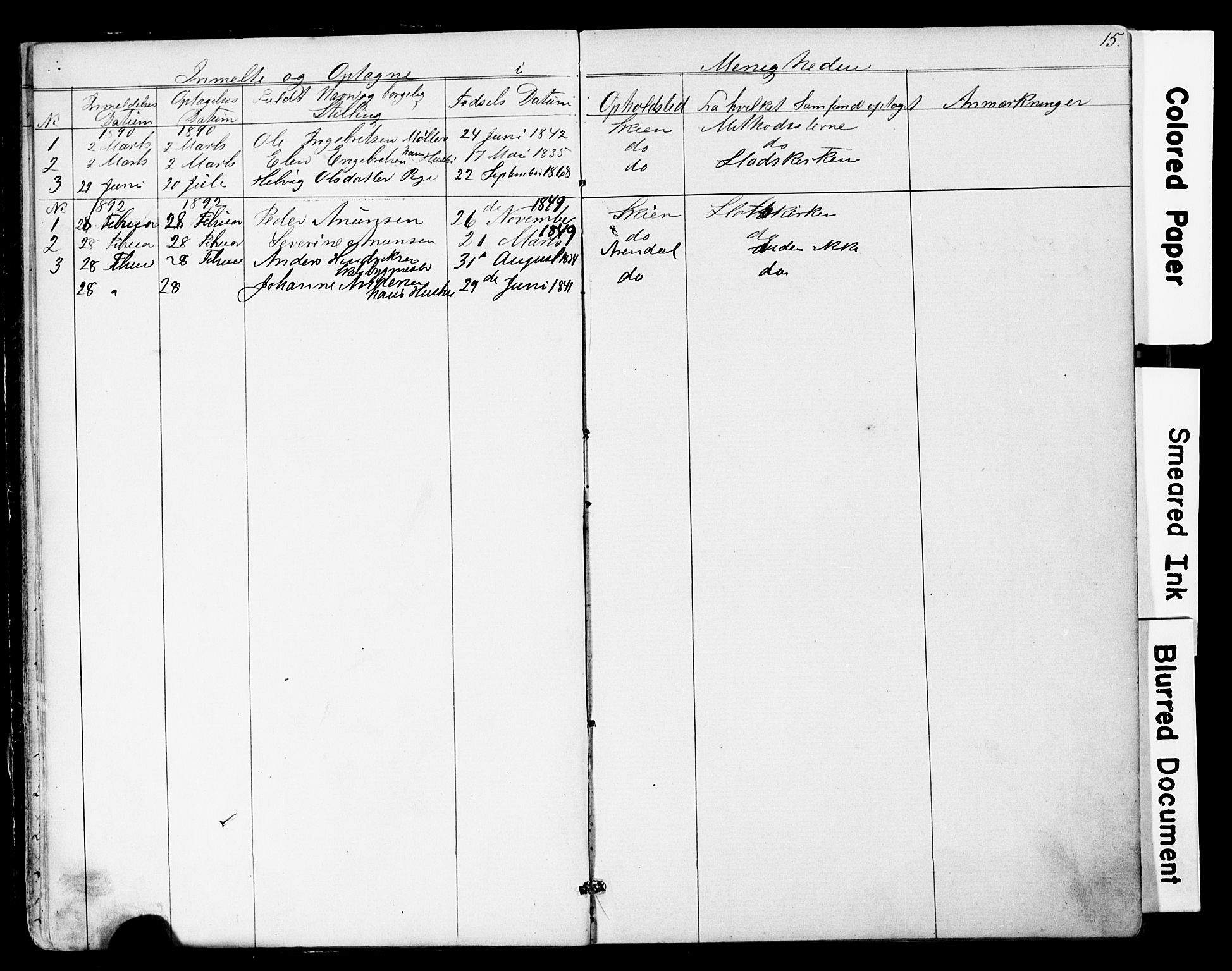 Den frie apostolisk-kristelige menighet i Skien, SAKO/P-1053/F/Fa/L0001: Dissenter register no. 1, 1856-1892, p. 15