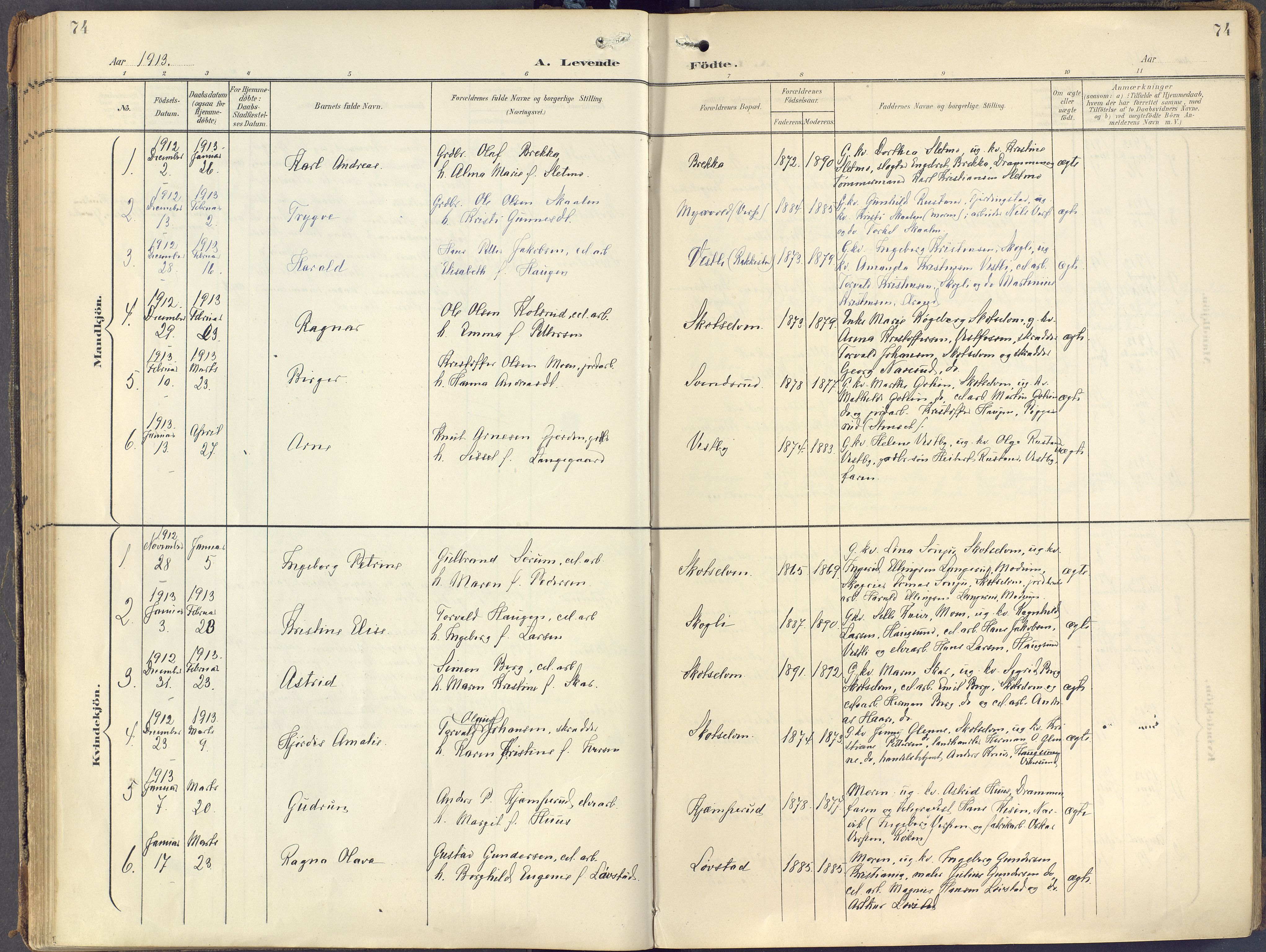 Eiker kirkebøker, SAKO/A-4/F/Fc/L0004: Parish register (official) no. III 4, 1900-1919, p. 74