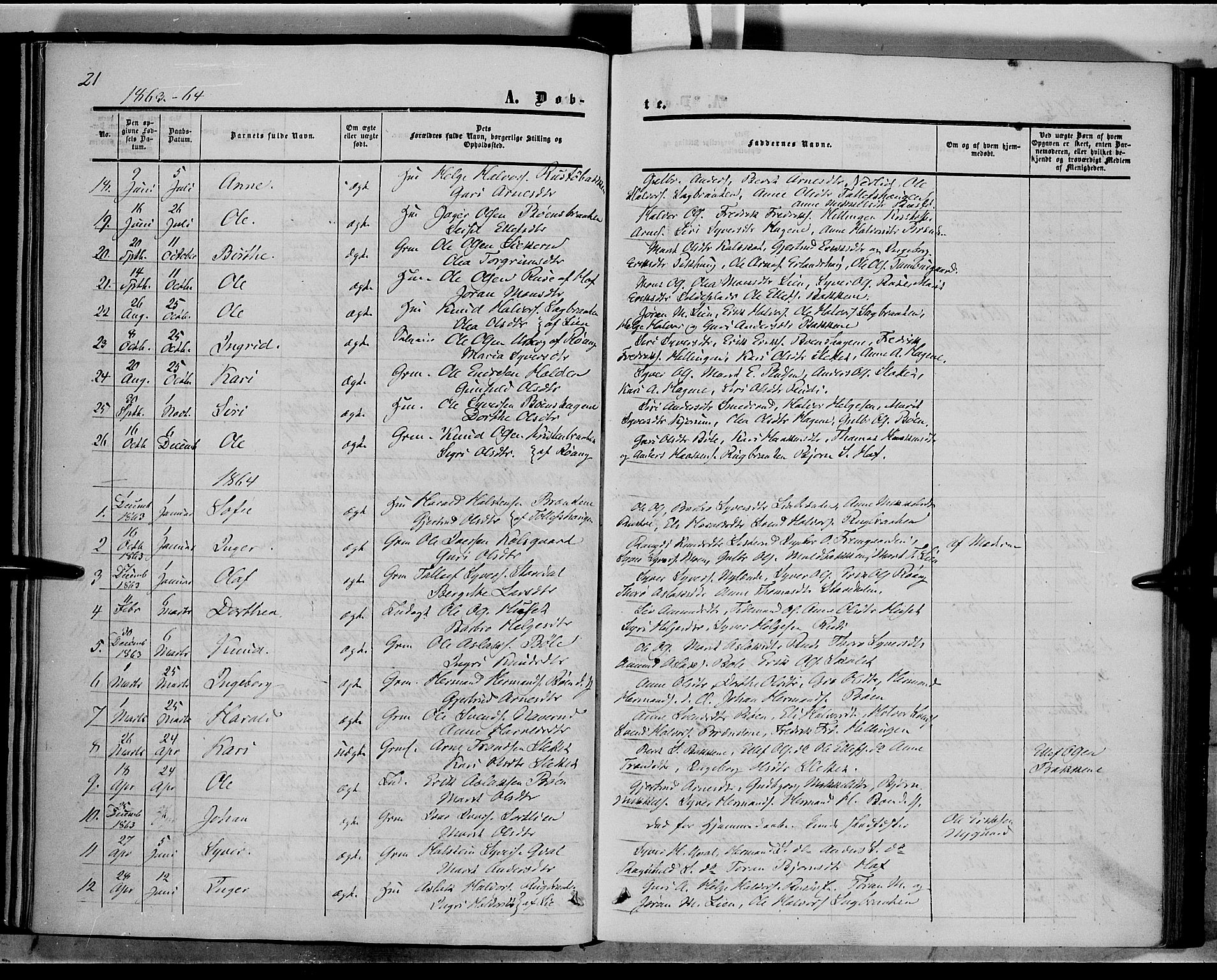 Sør-Aurdal prestekontor, SAH/PREST-128/H/Ha/Haa/L0006: Parish register (official) no. 6, 1849-1876, p. 21