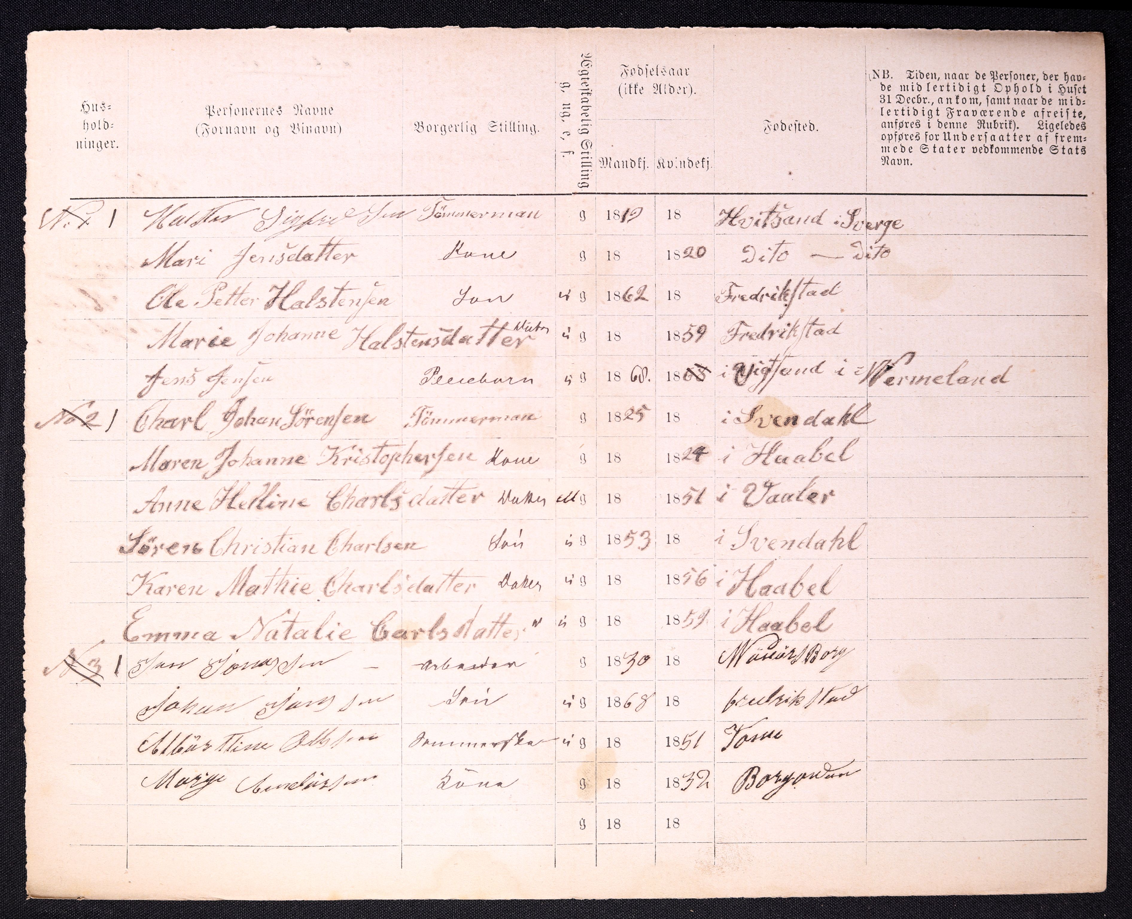 RA, 1870 census for 0103 Fredrikstad, 1870, p. 1264