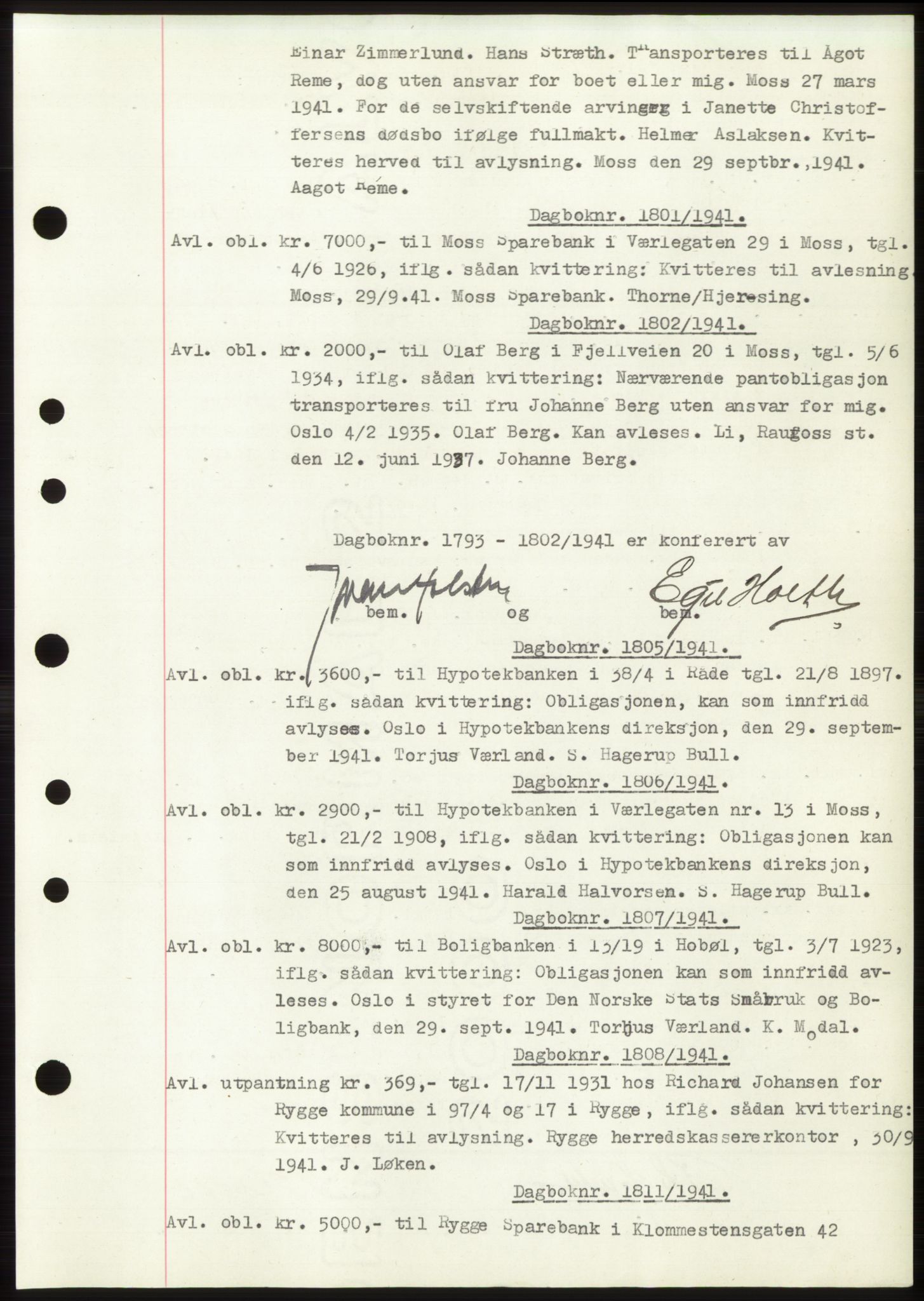 Moss sorenskriveri, AV/SAO-A-10168: Mortgage book no. C10, 1938-1950, Diary no: : 1801/1941