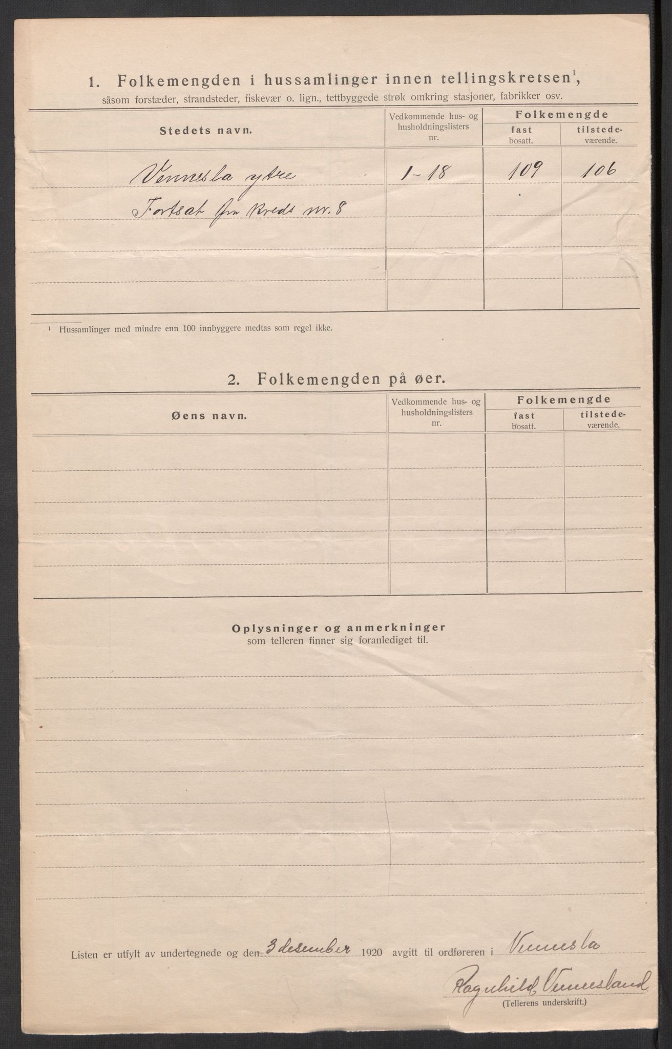 SAK, 1920 census for Vennesla, 1920, p. 33