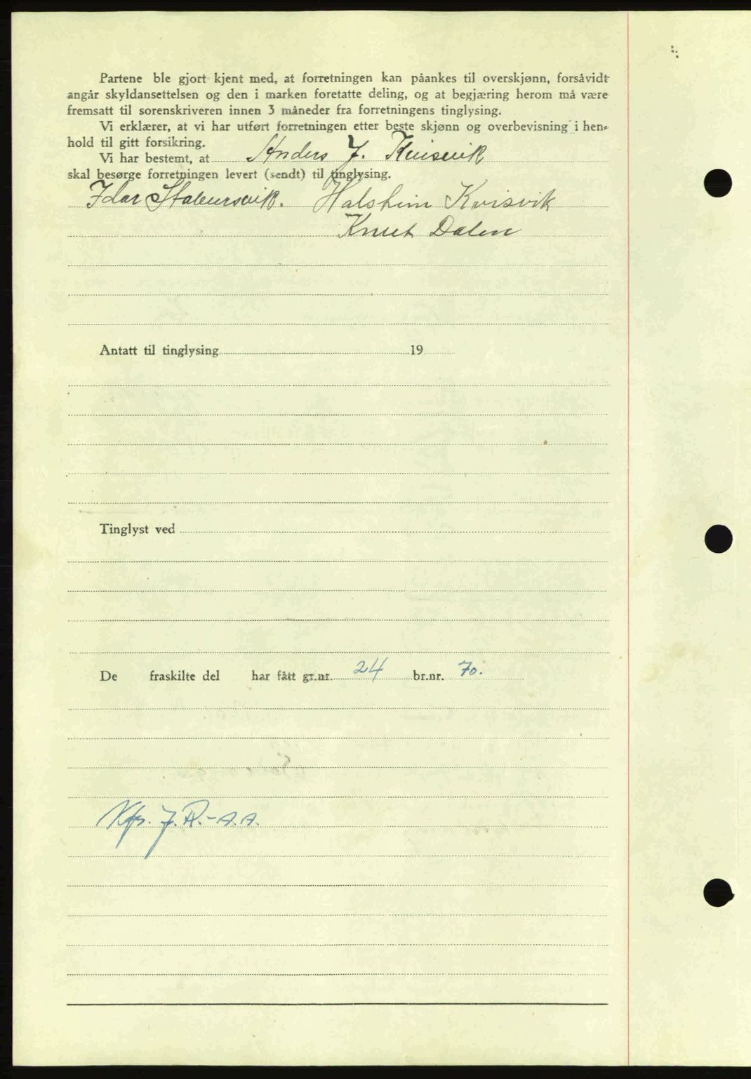 Nordmøre sorenskriveri, AV/SAT-A-4132/1/2/2Ca: Mortgage book no. A100a, 1945-1945, Diary no: : 1457/1945