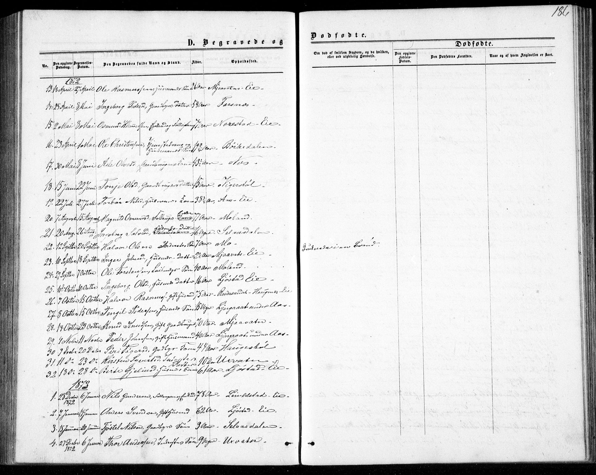 Gjerstad sokneprestkontor, AV/SAK-1111-0014/F/Fb/Fbb/L0003: Parish register (copy) no. B 3, 1862-1889, p. 186