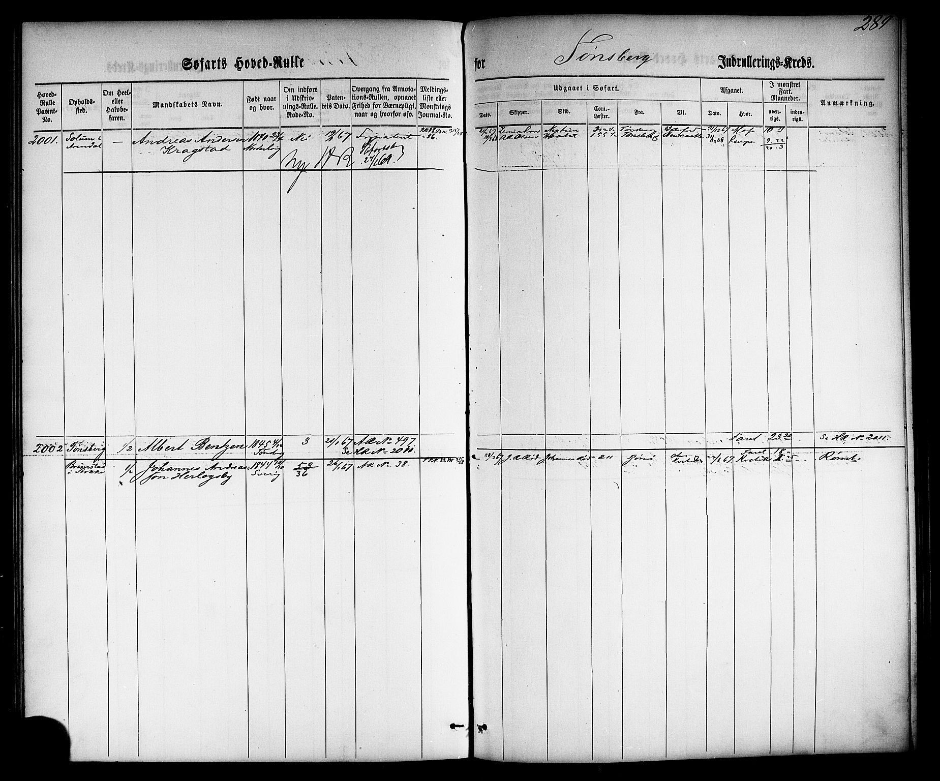 Tønsberg innrulleringskontor, SAKO/A-786/F/Fc/Fca/L0002: Hovedrulle Patent nr. 1429-2133, 1861-1868, p. 329