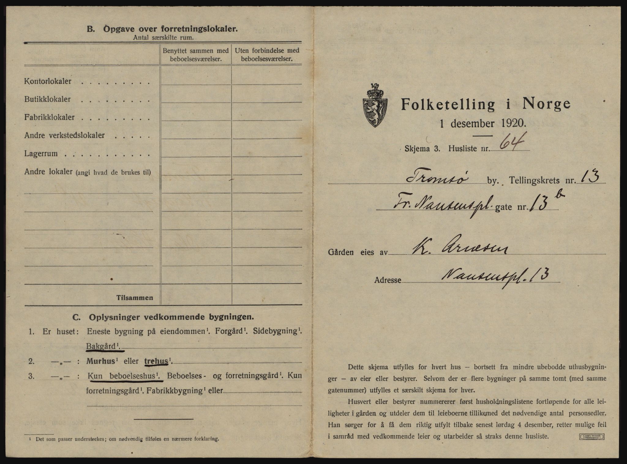 SATØ, 1920 census for Tromsø, 1920, p. 2251