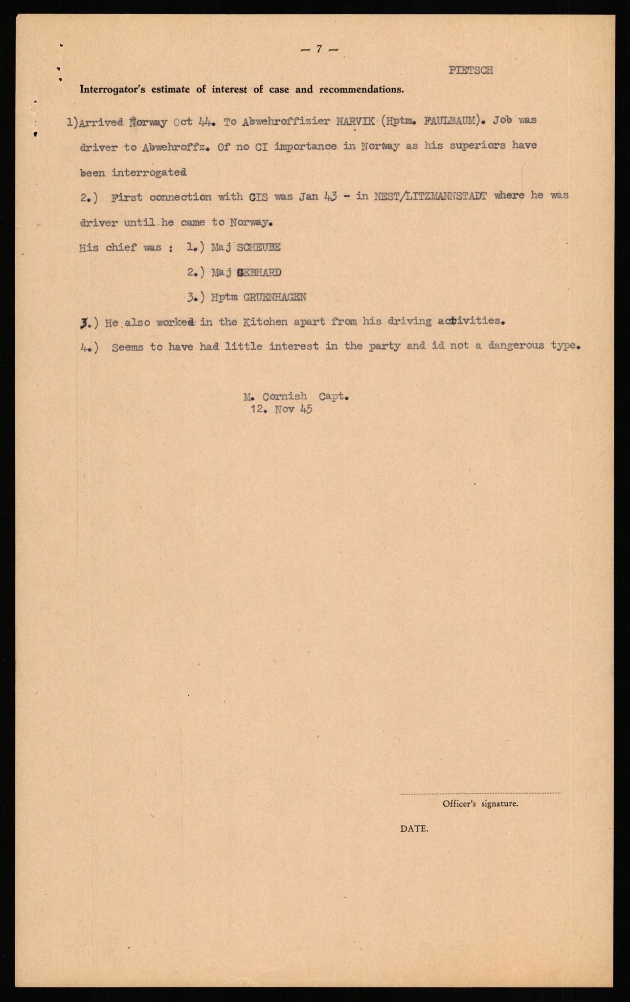 Forsvaret, Forsvarets overkommando II, AV/RA-RAFA-3915/D/Db/L0026: CI Questionaires. Tyske okkupasjonsstyrker i Norge. Tyskere., 1945-1946, p. 158