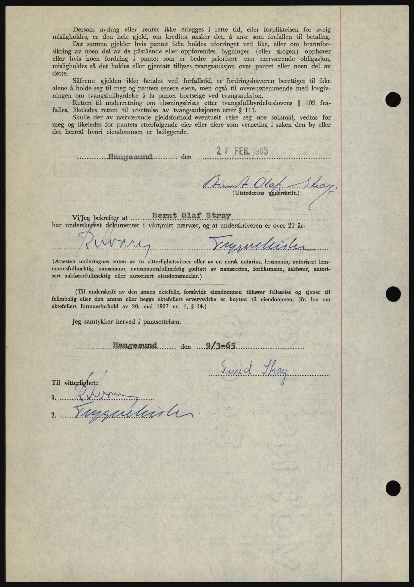 Haugesund tingrett, SAST/A-101415/01/II/IIC/L0053: Mortgage book no. B 53, 1965-1965, Diary no: : 1284/1965