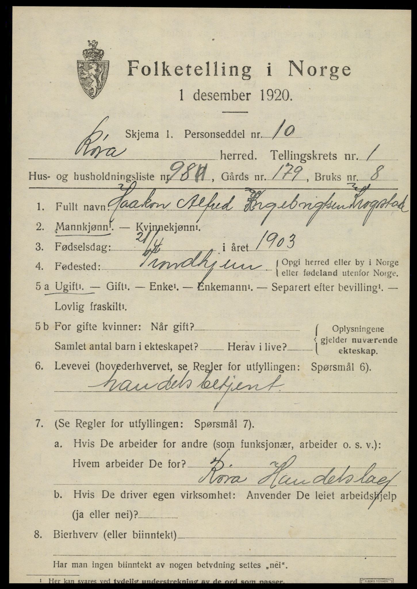 SAT, 1920 census for Røra, 1920, p. 1465