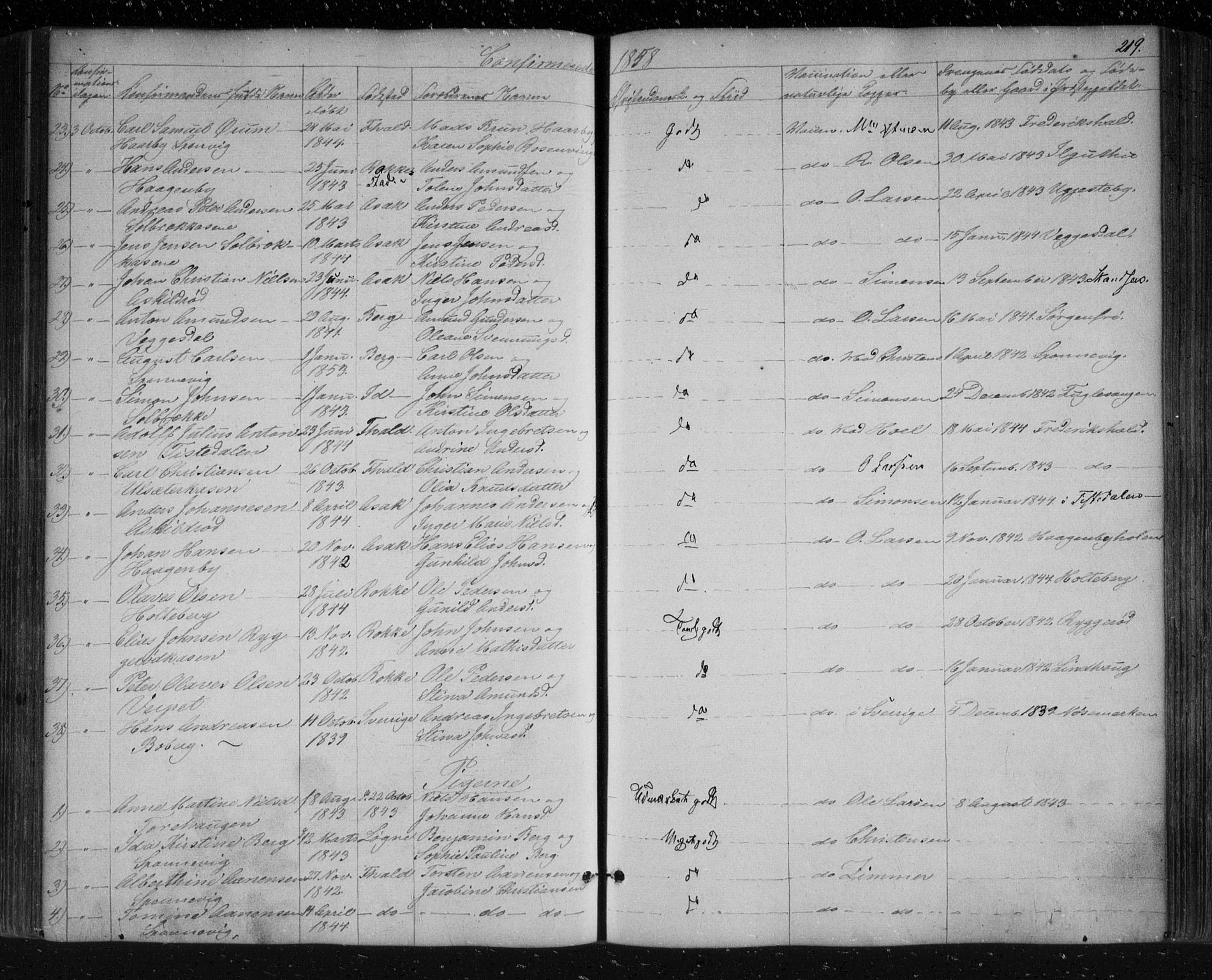 Berg prestekontor Kirkebøker, AV/SAO-A-10902/F/Fa/L0004: Parish register (official) no. I 4, 1843-1860, p. 219